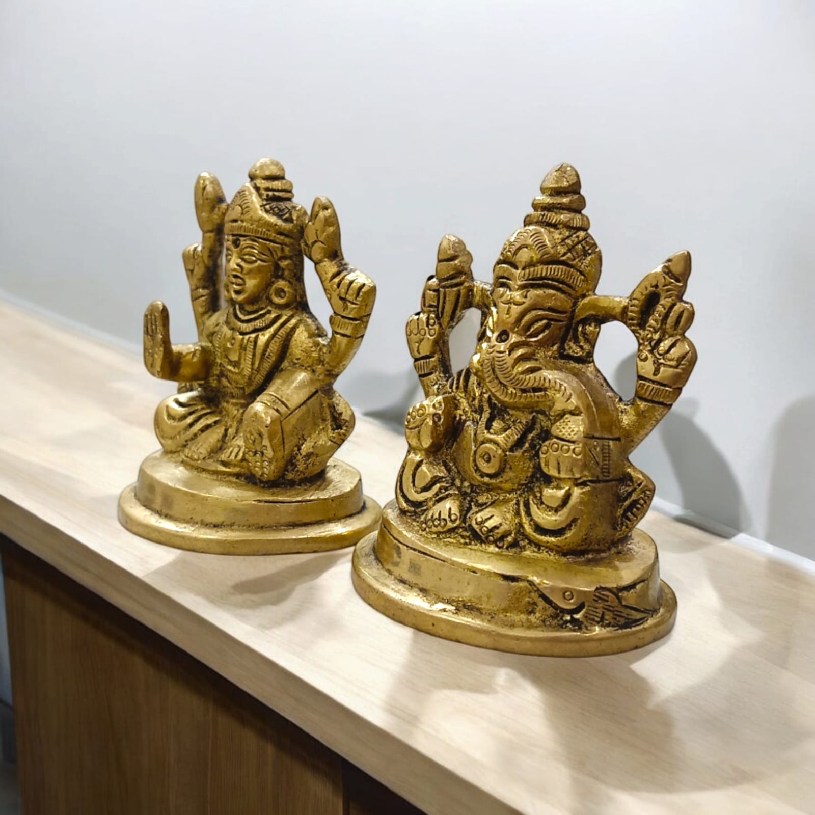 Lakshmi Ganesh Brass Murti - 7 cm x 11 cm, 430 gm, For Wealth and Prosperity