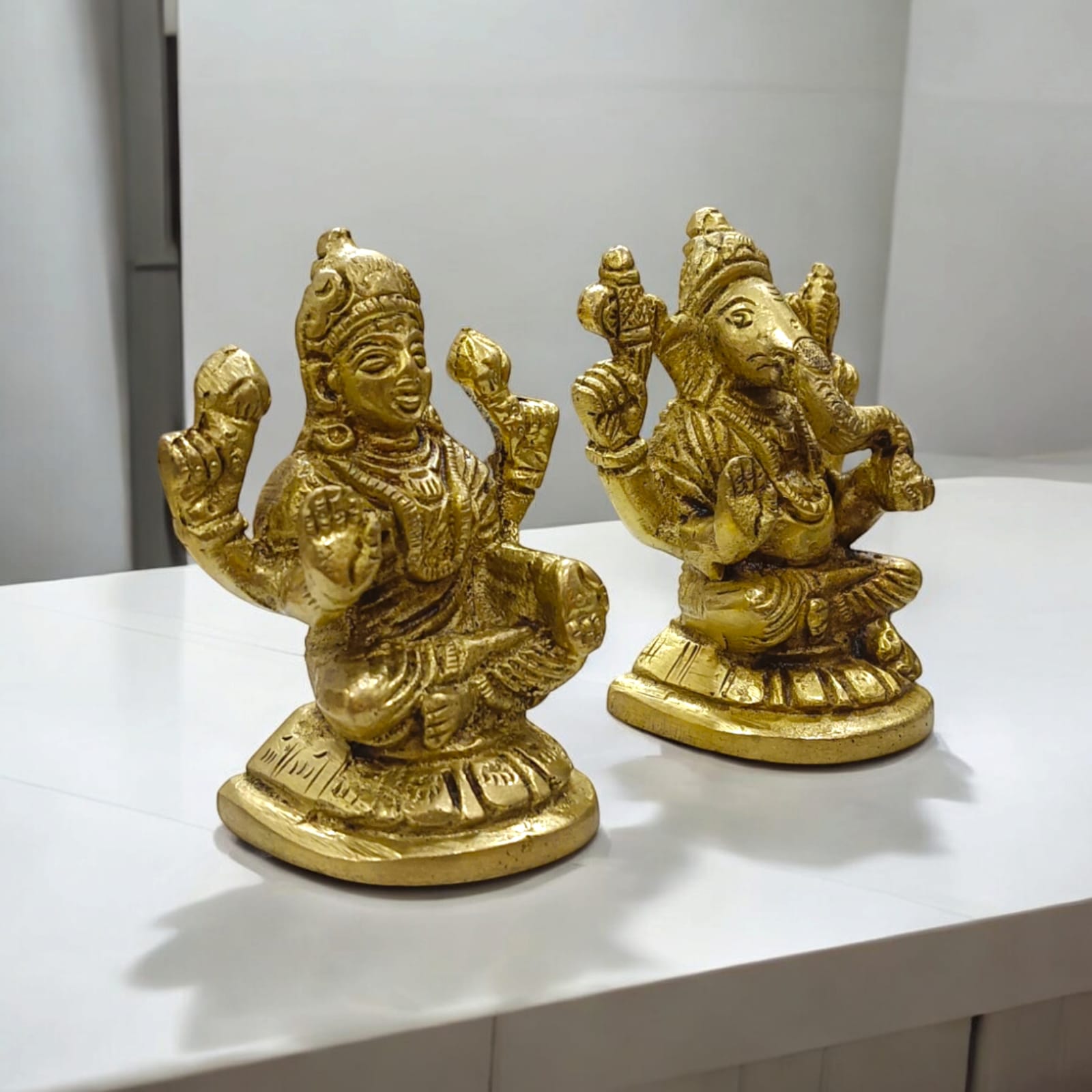 Lakshmi Ganesh Brass Murti - 7 cm x 6 cm, 490 gm, For Wealth and Prosperity