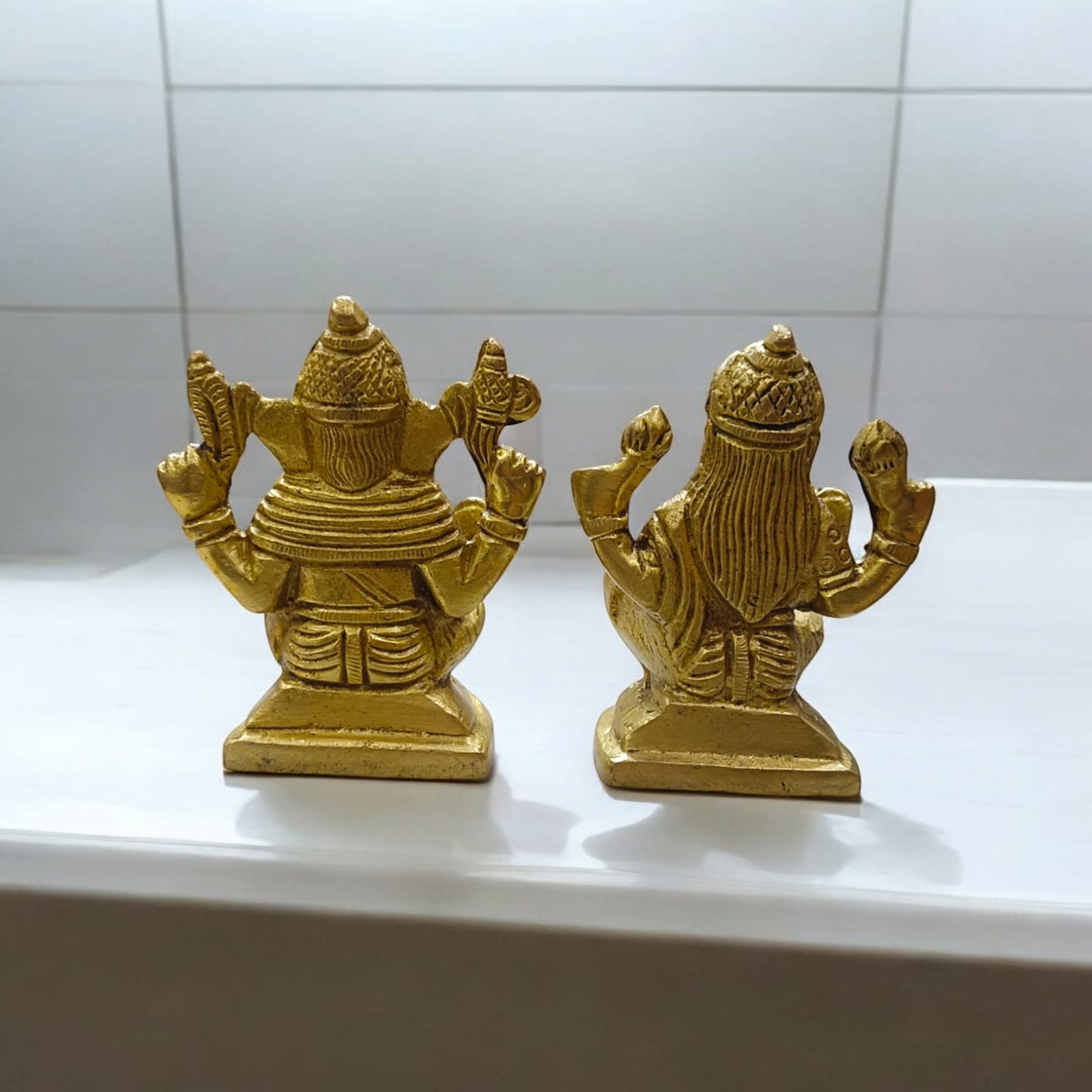 Lakshmi Ganesh Brass Murti - 7 cm x 6 cm, 490 gm, For Wealth and Prosperity