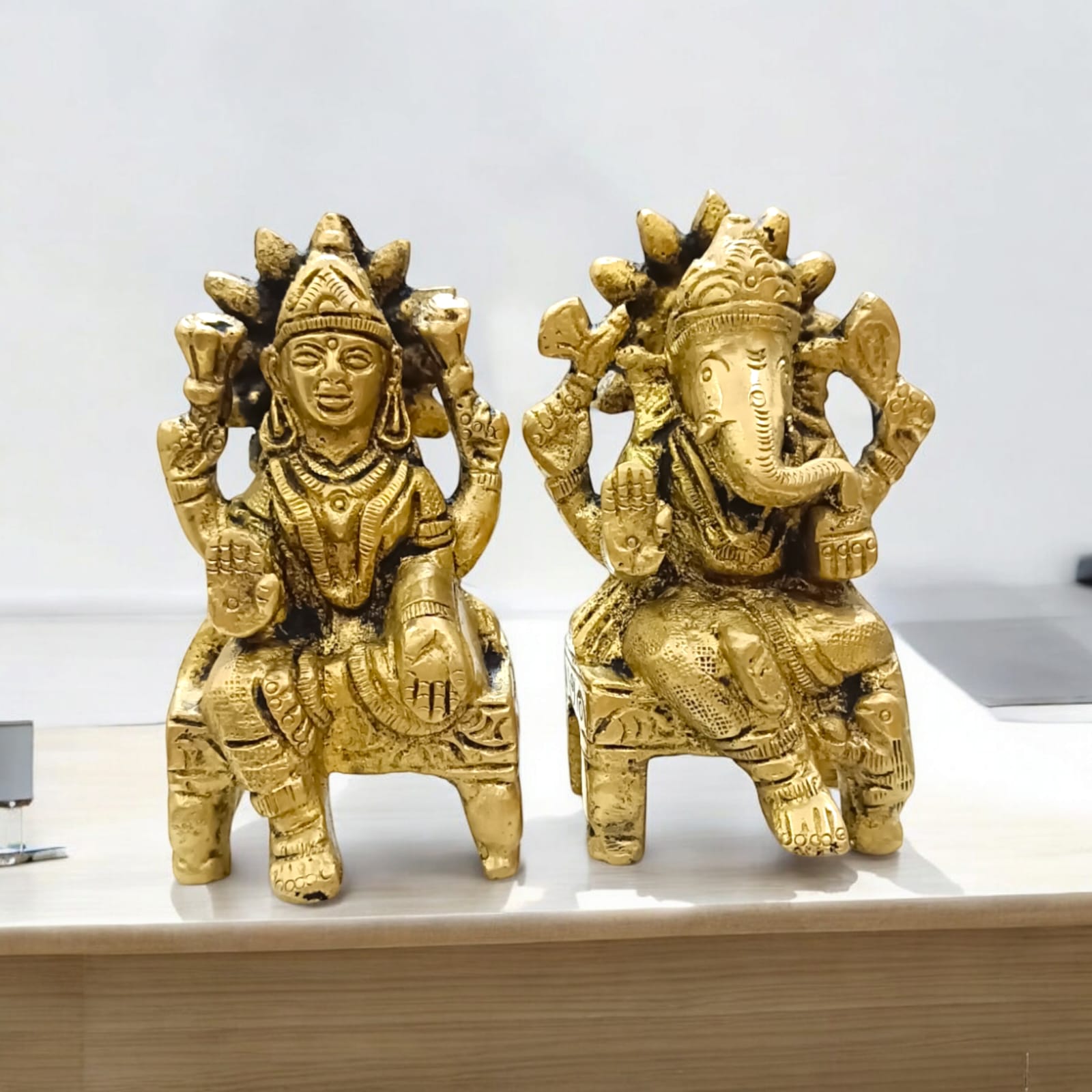 Lakshmi Ganesh Brass Murti - 8 cm x 10 cm, 450 gm, For Wealth and Prosperity