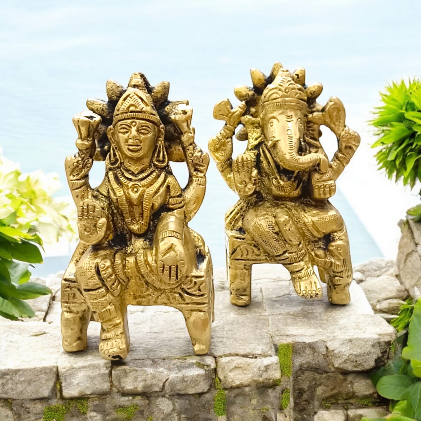 Lakshmi Ganesh Brass Murti - 8 cm x 10 cm, 450 gm, For Wealth and Prosperity