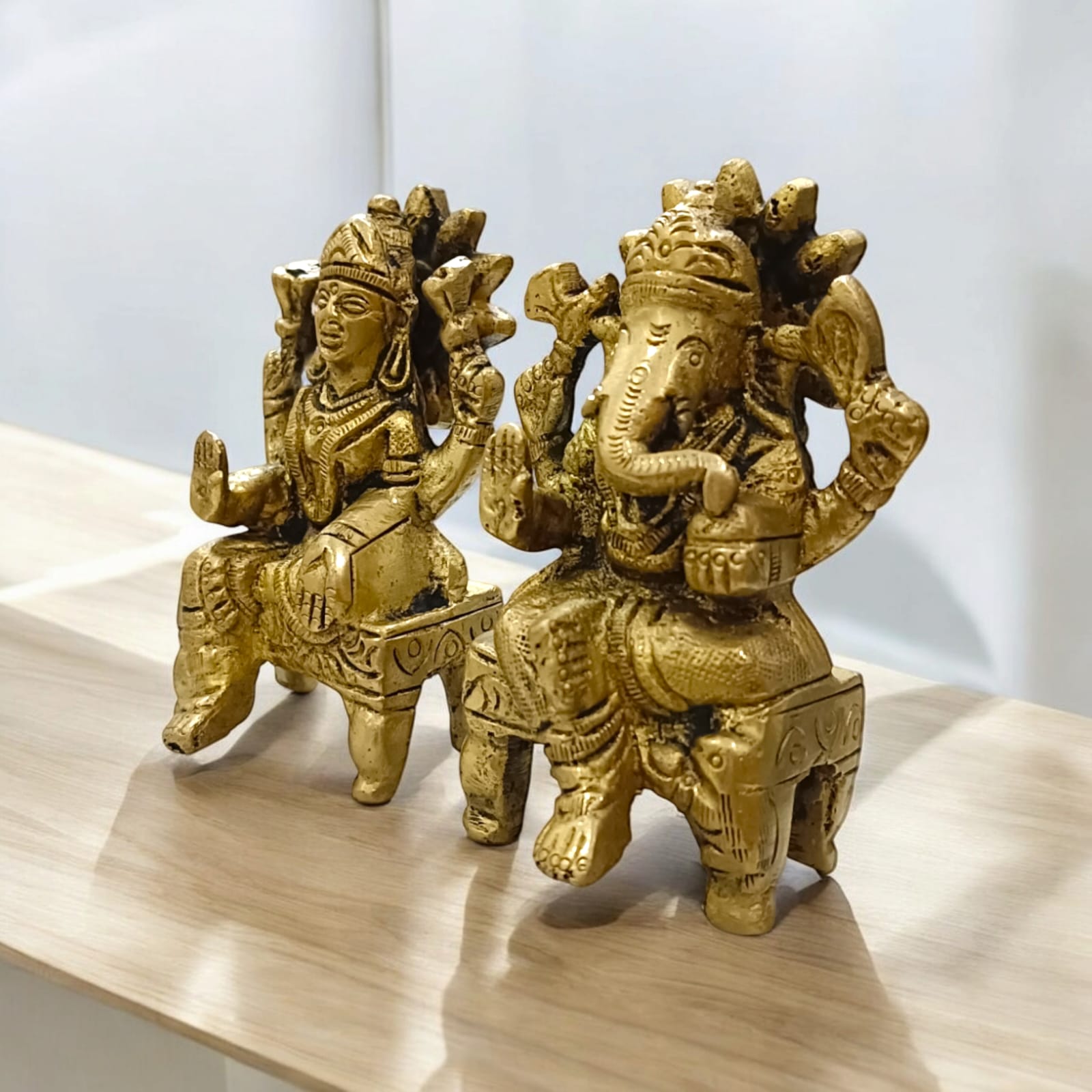 Lakshmi Ganesh Brass Murti - 8 cm x 10 cm, 450 gm, For Wealth and Prosperity