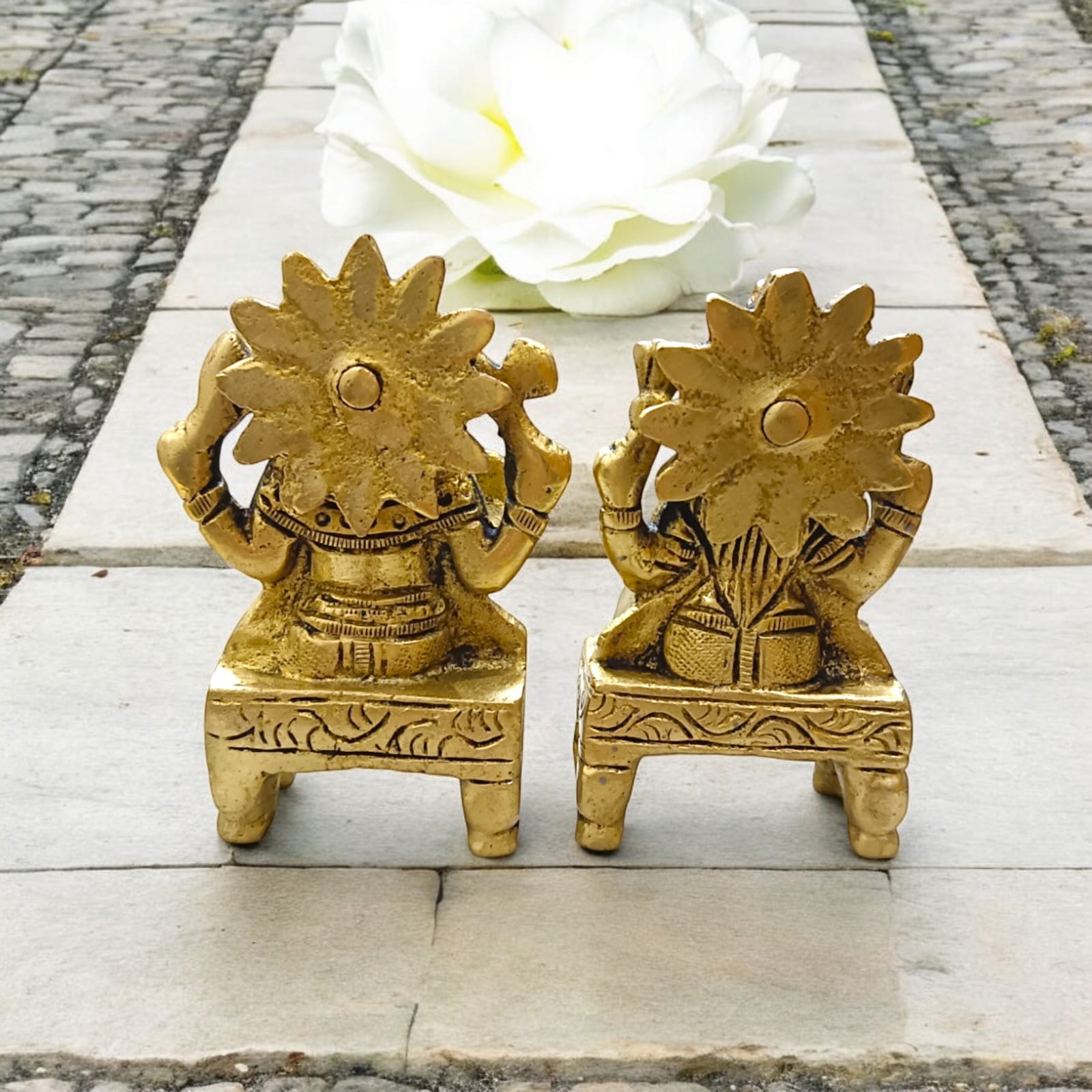 Lakshmi Ganesh Brass Murti - 8 cm x 10 cm, 450 gm, For Wealth and Prosperity