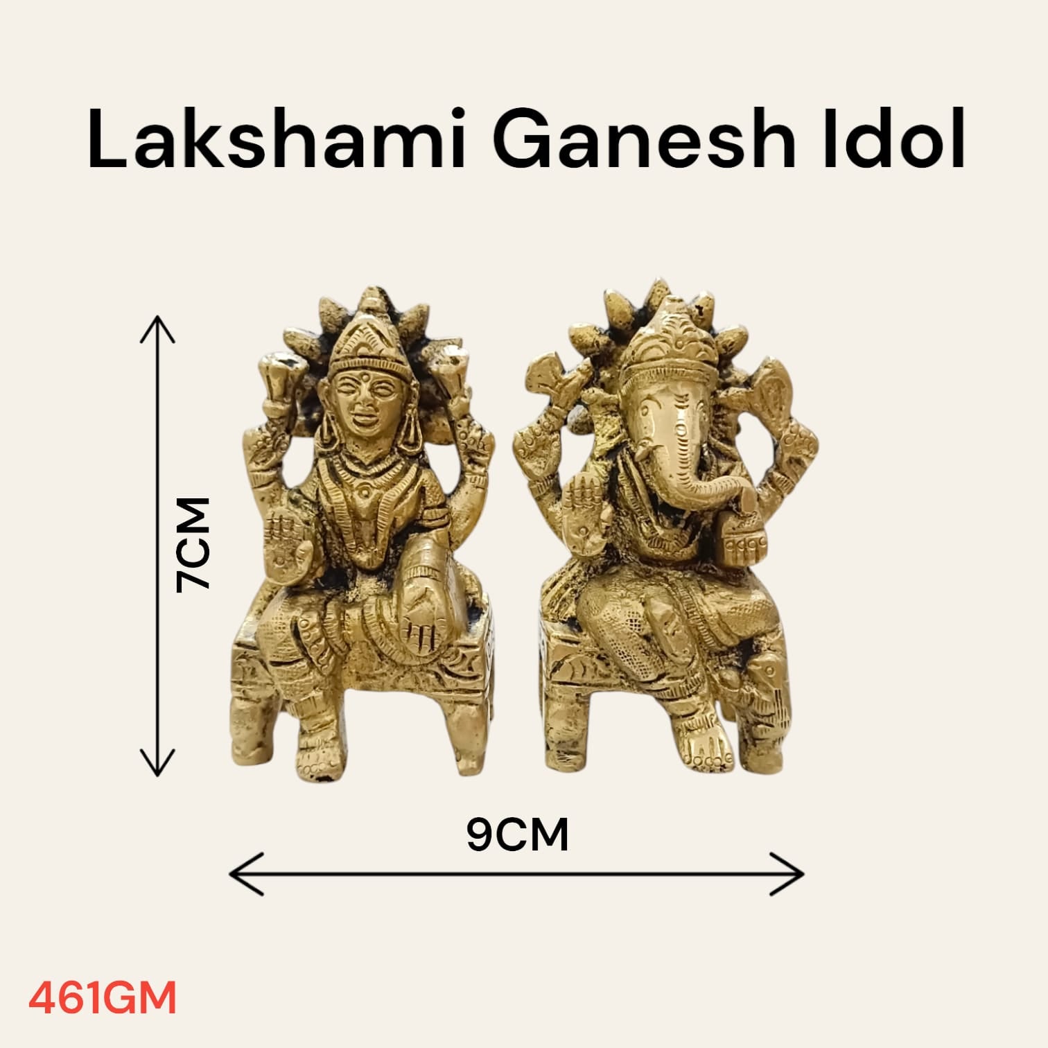 Lakshmi Ganesh Brass Murti - 8 cm x 10 cm, 450 gm, For Wealth and Prosperity