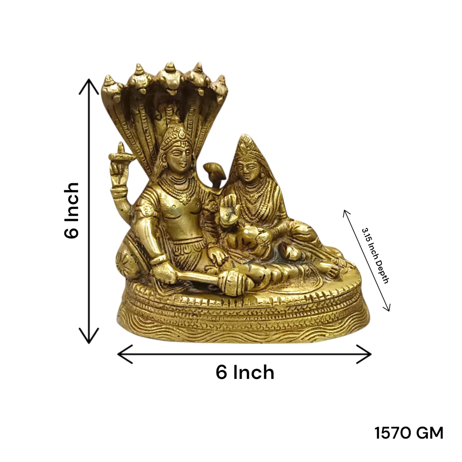 Lakshmi Narayan Brass Idol Resting on Shesha Naag - 6x6 Inches, 1570 gm Pure Brass Statue by Timeshopee