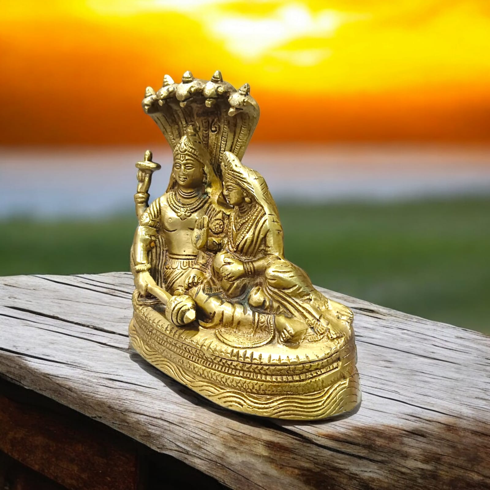 Lakshmi Narayan Brass Idol Resting on Shesha Naag - 6x6 Inches, 1570 gm Pure Brass Statue by Timeshopee