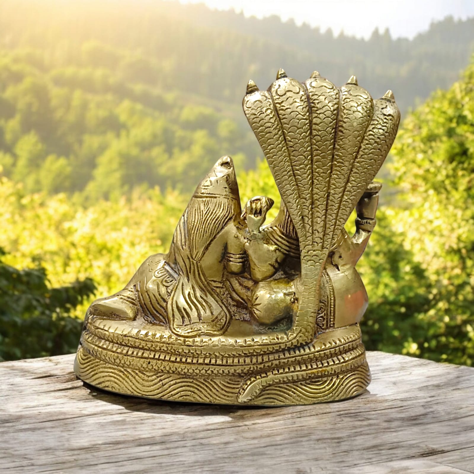 Lakshmi Narayan Brass Idol Resting on Shesha Naag - 6x6 Inches, 1570 gm Pure Brass Statue by Timeshopee