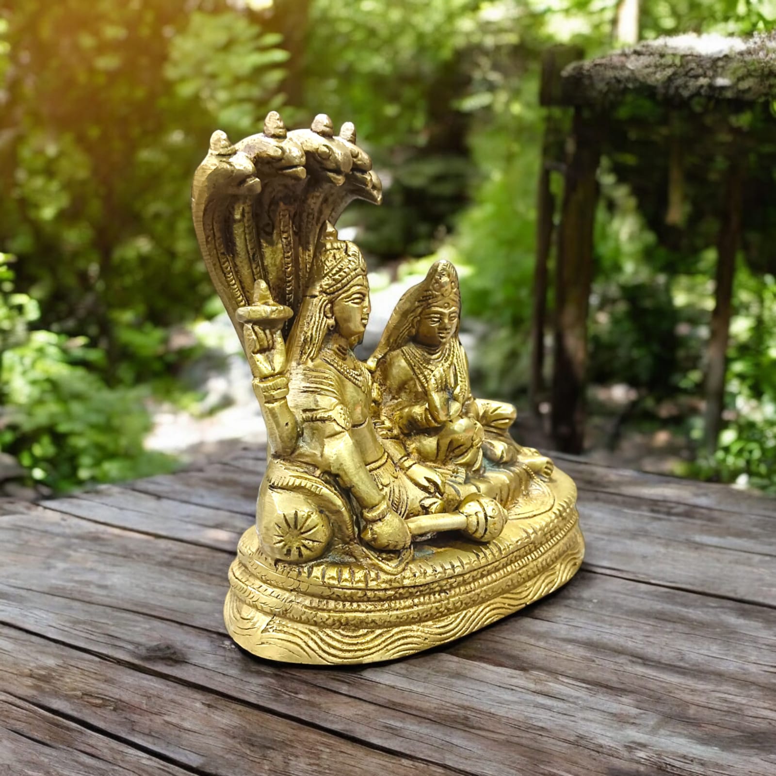 Lakshmi Narayan Brass Idol Resting on Shesha Naag - 6x6 Inches, 1570 gm Pure Brass Statue by Timeshopee