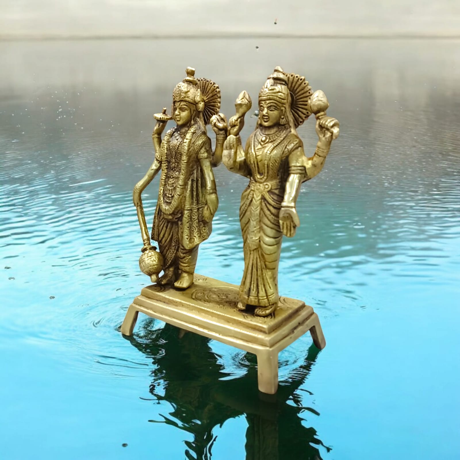 Lakshmi Narayan Standing Pose Brass Idol - 8 Inch Height x 5 Inch Width, 1880 gm Pure Brass Statue by Timeshopee