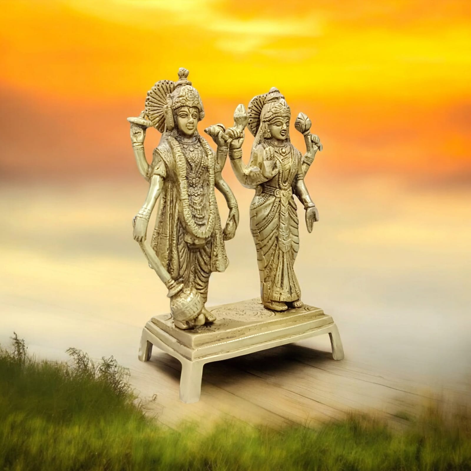 Lakshmi Narayan Standing Pose Brass Idol - 8 Inch Height x 5 Inch Width, 1880 gm Pure Brass Statue by Timeshopee