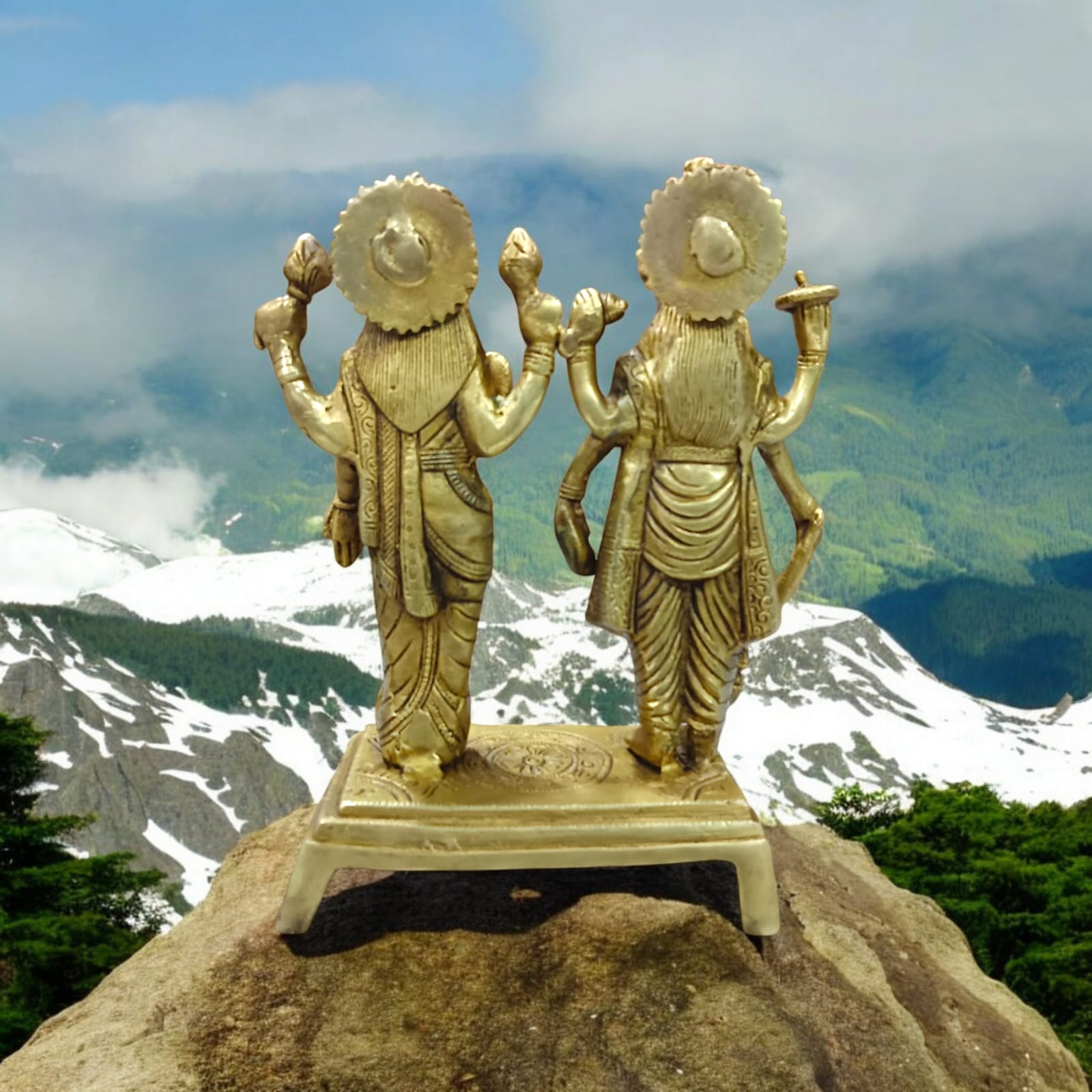 Lakshmi Narayan Standing Pose Brass Idol - 8 Inch Height x 5 Inch Width, 1880 gm Pure Brass Statue by Timeshopee