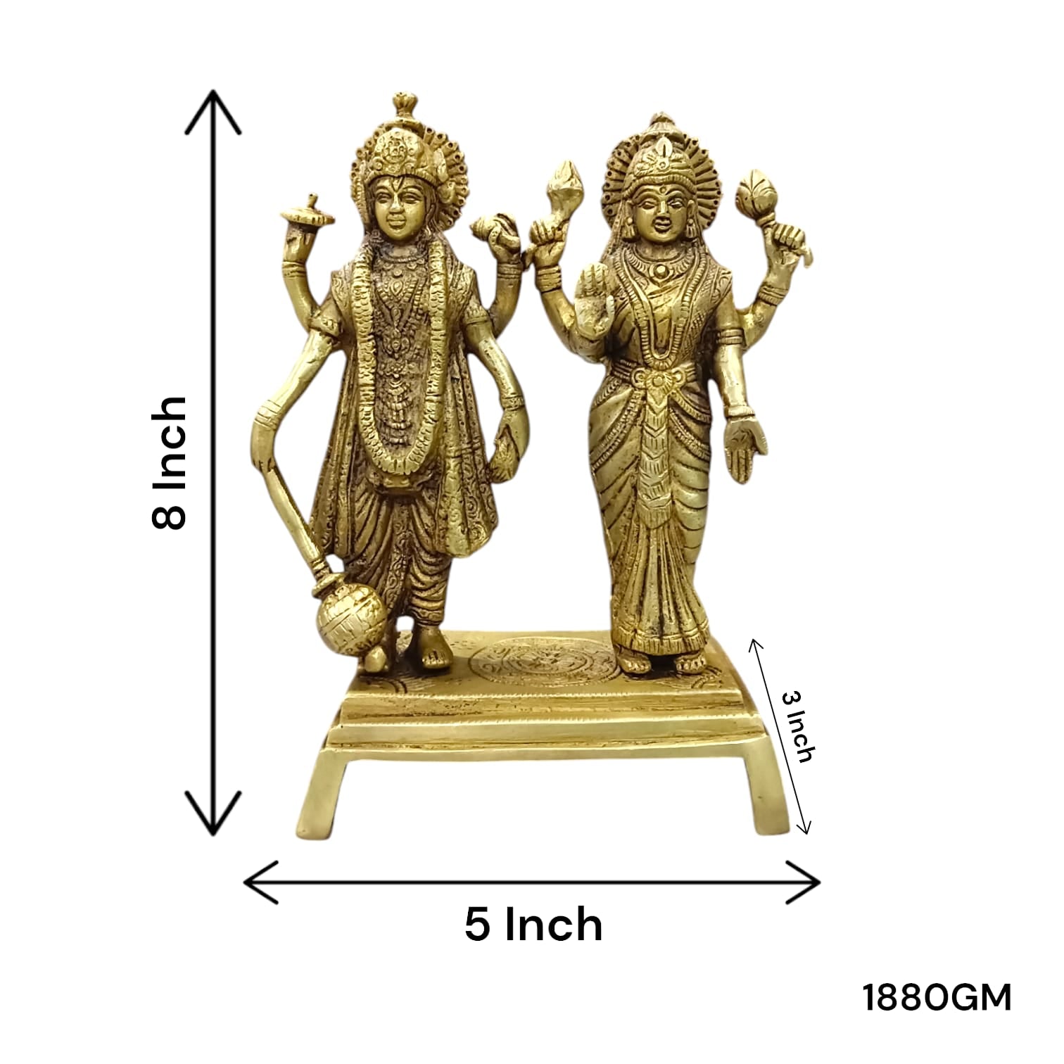 Lakshmi Narayan Standing Pose Brass Idol - 8 Inch Height x 5 Inch Width, 1880 gm Pure Brass Statue by Timeshopee