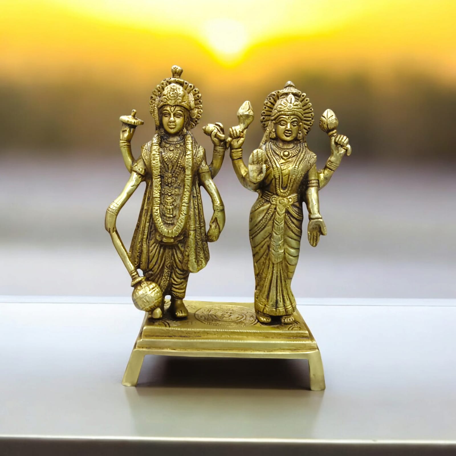 Lakshmi Narayan Standing Pose Brass Idol - 8 Inch Height x 5 Inch Width, 1880 gm Pure Brass Statue by Timeshopee