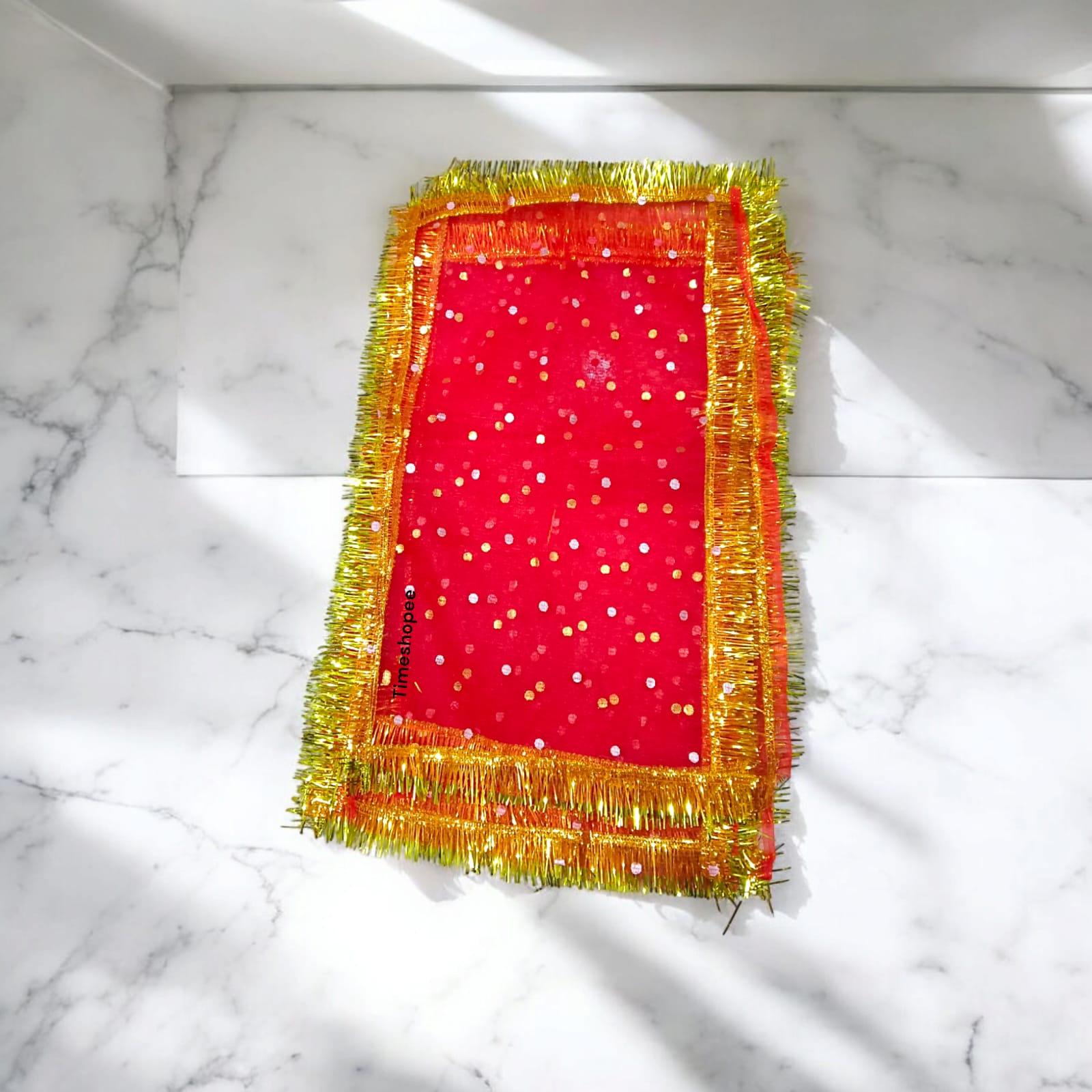 Lal Chunni Mata Rani Red Chuniri 17x8 inches with Golden Bricks Design | Timeshopee