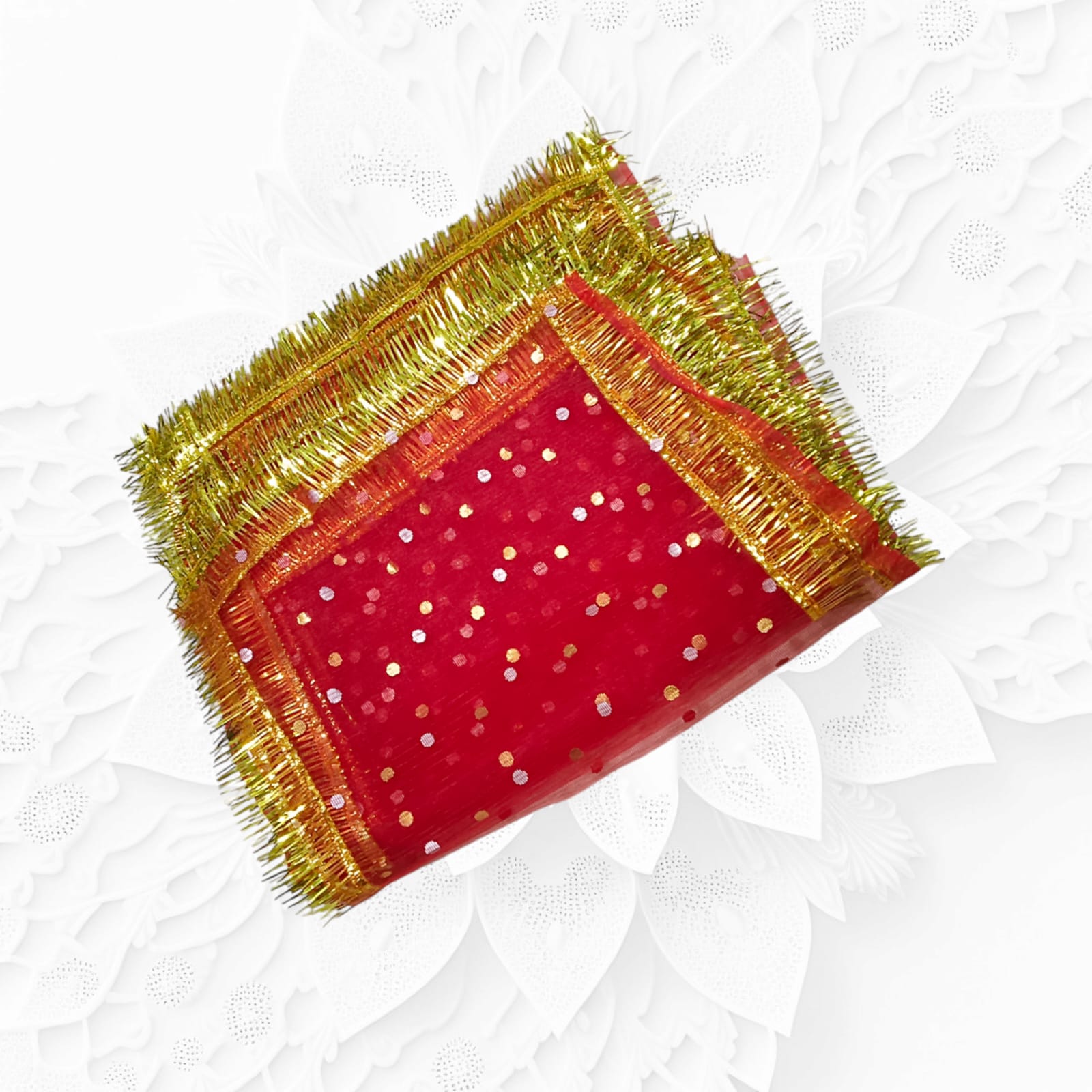 Lal Chunni Mata Rani Red Chuniri 17x8 inches with Golden Bricks Design | Timeshopee