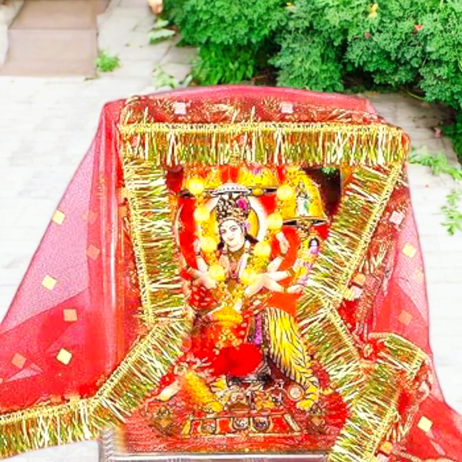 Lal Chunni Mata Rani Red Chuniri 17x8 inches with Golden Bricks Design | Timeshopee