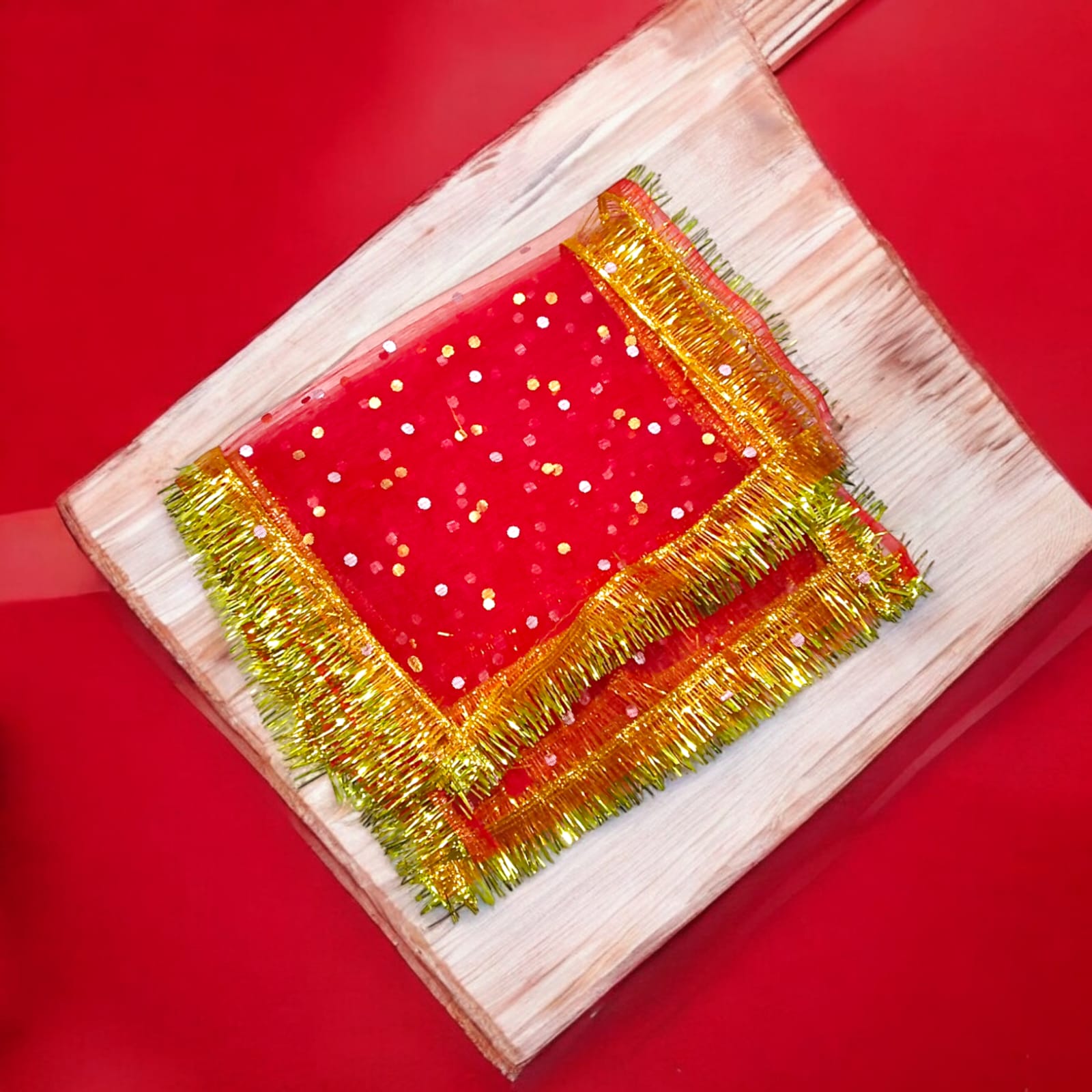 Lal Chunni Mata Rani Red Chuniri 17x8 inches with Golden Bricks Design | Timeshopee