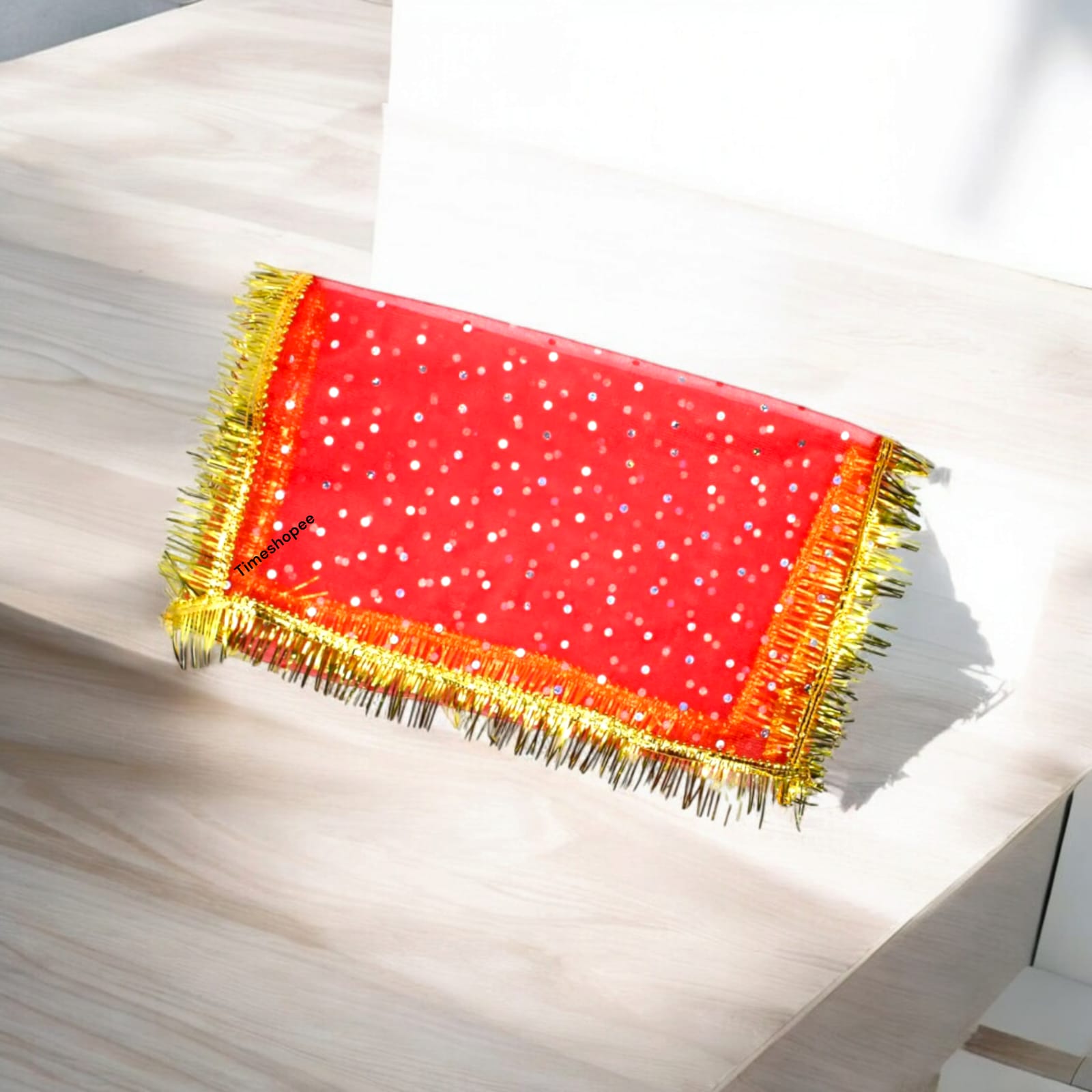 Lal Chunni Mata Rani Red Chuniri 17x8 inches with Golden Gotta Border | Timeshopee