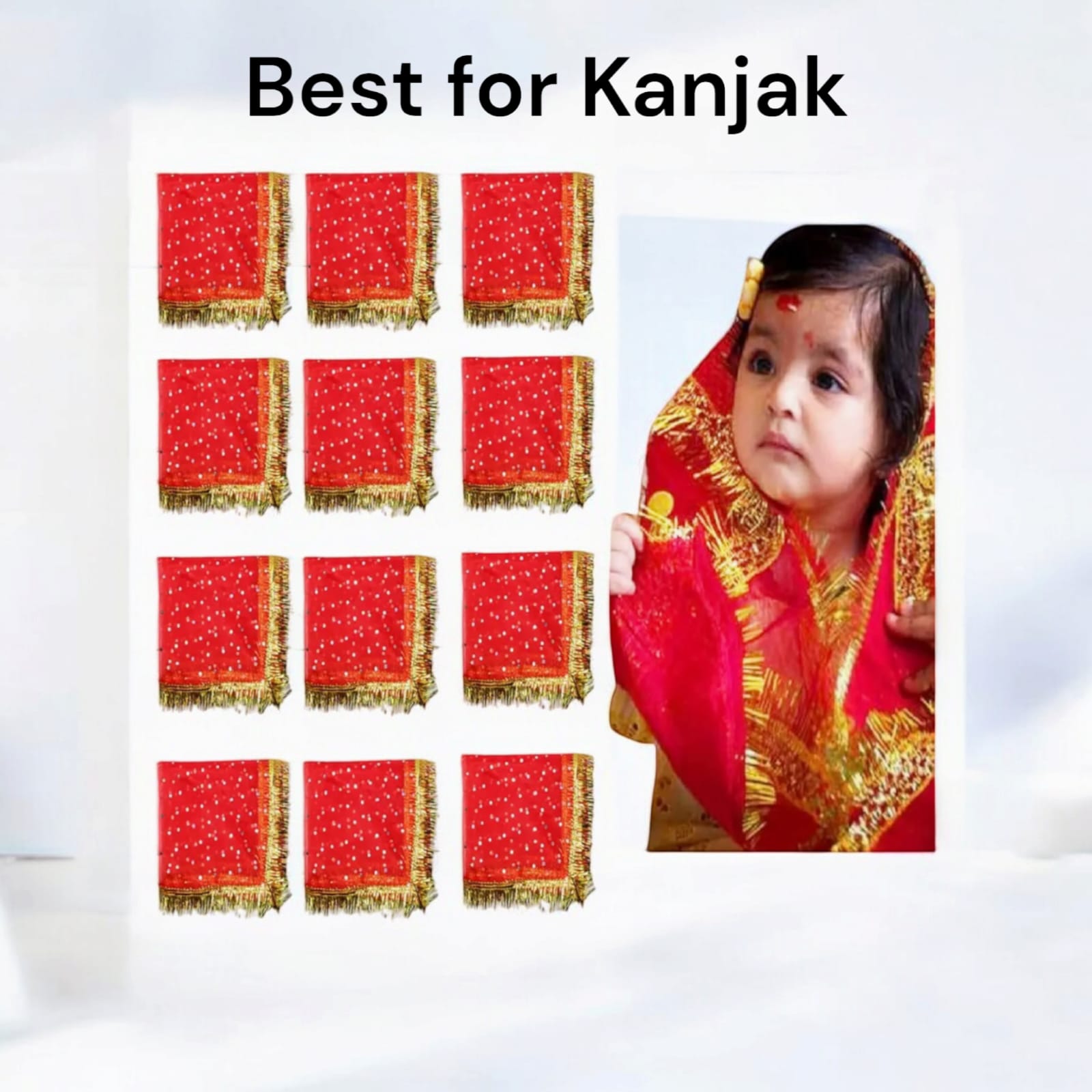 Lal Chunni Mata Rani Red Chuniri 17x8 inches with Golden Gotta Border | Timeshopee