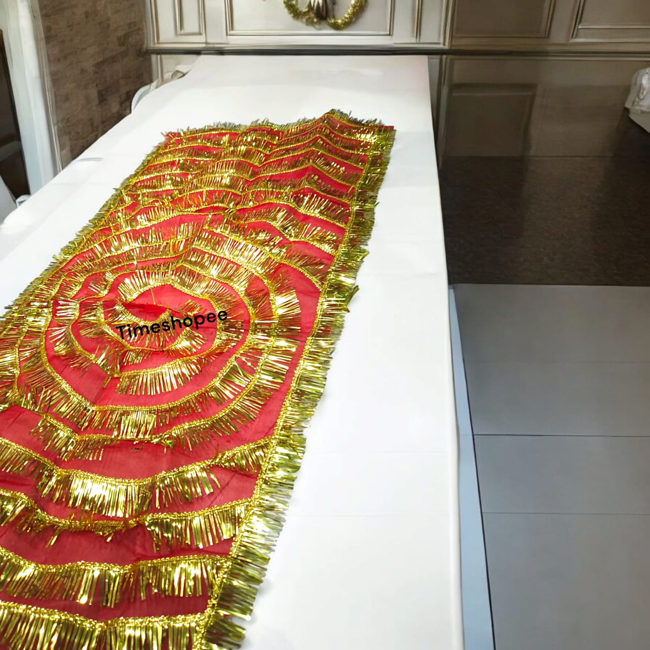 Lal Chunni Mata Rani Red Chuniri 1 Meter with Golden Frill Design | Timeshopee