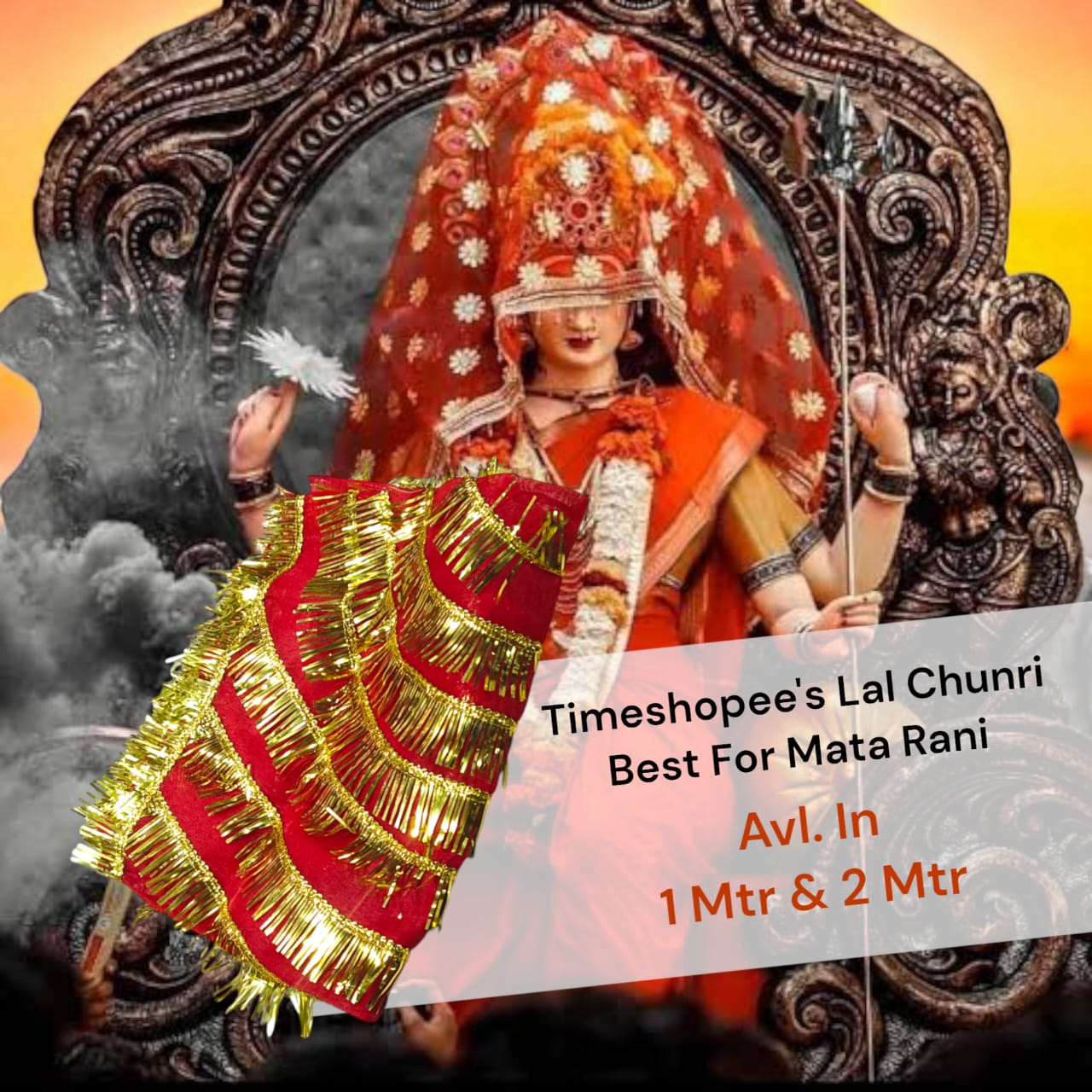 Lal Chunni Mata Rani Red Chuniri 1 Meter with Golden Frill Design | Timeshopee