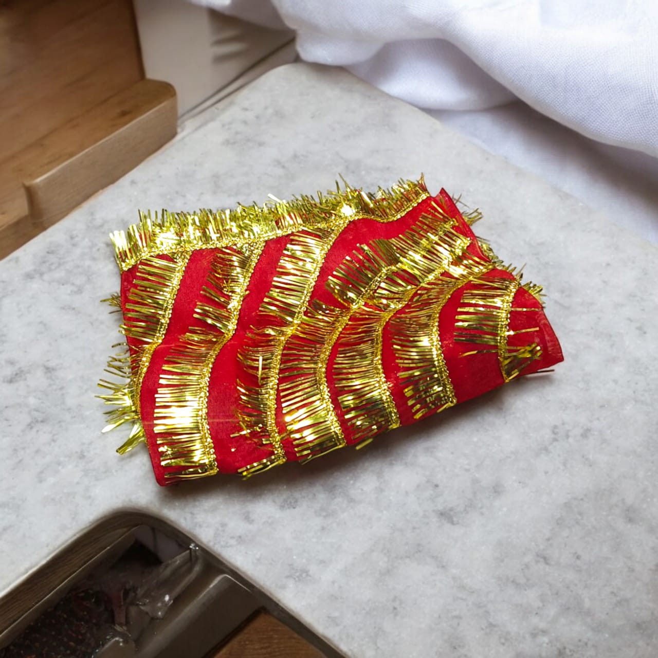 Lal Chunni Mata Rani Red Chuniri 1 Meter with Golden Frill Design | Timeshopee