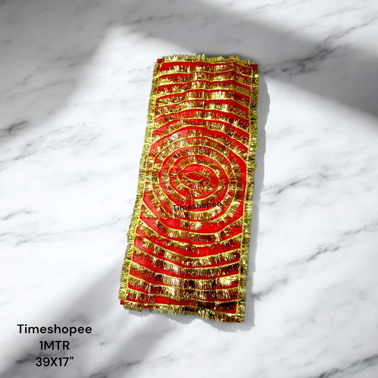 Lal Chunni Mata Rani Red Chuniri 1 Meter with Golden Frill Design | Timeshopee