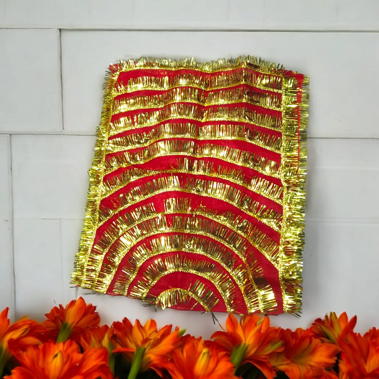 Lal Chunni Mata Rani Red Chuniri 1 Meter with Golden Frill Design | Timeshopee