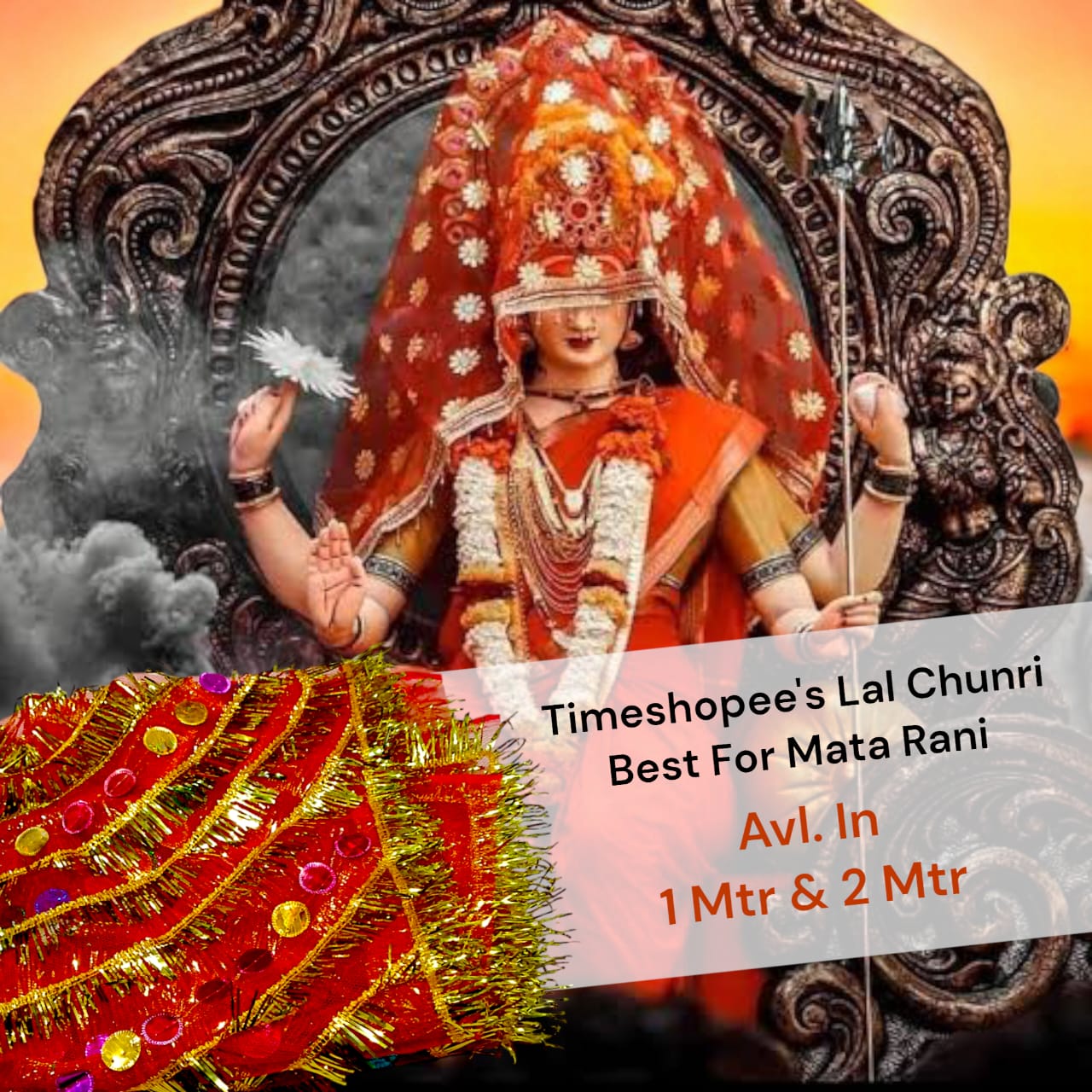 Lal Chunni Mata Rani Red Chuniri 1 Meter with Golden Gotta Design | Timeshopee