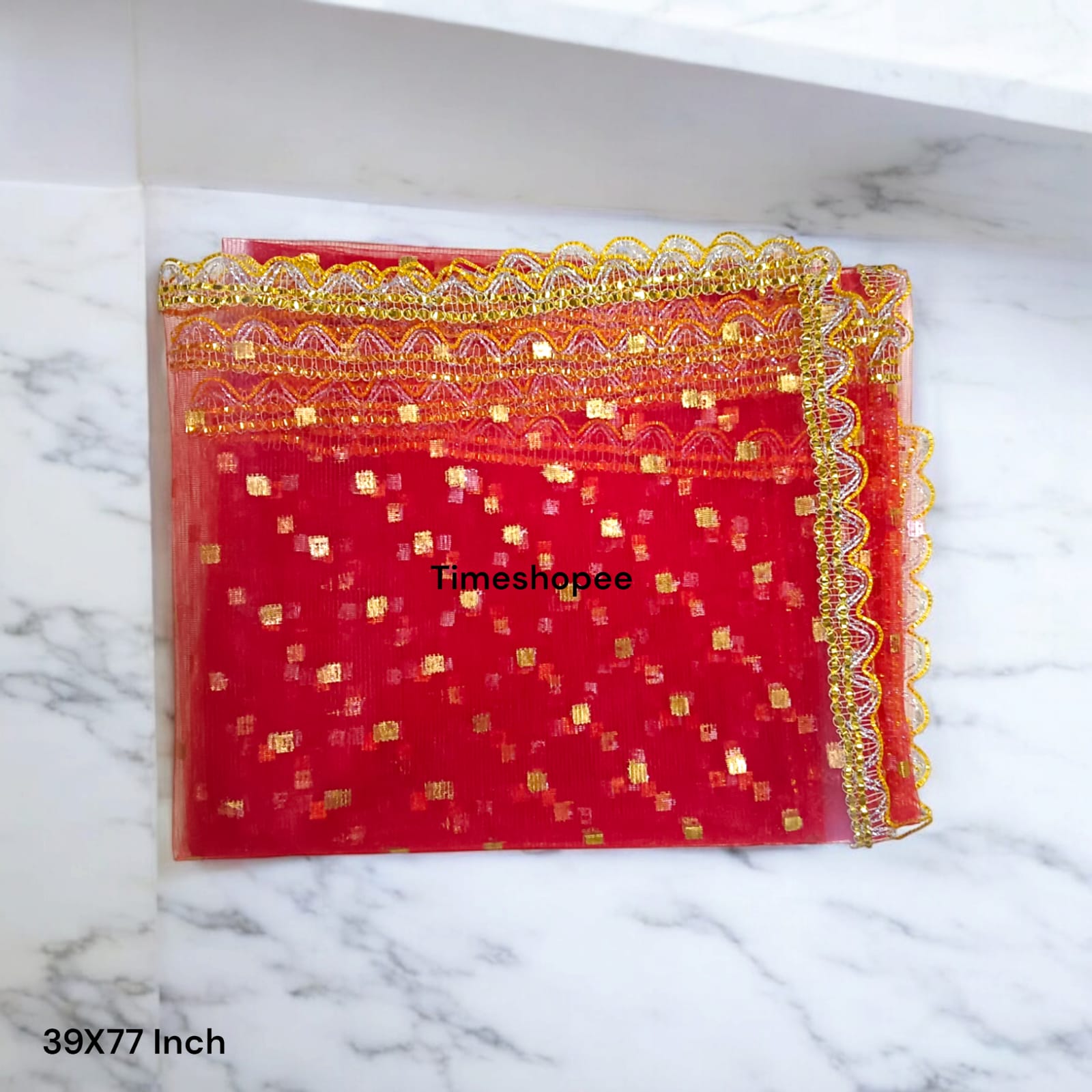 Lal Chunni Mata Rani Red Chuniri 2 Meter with Golden Border | Timeshopee