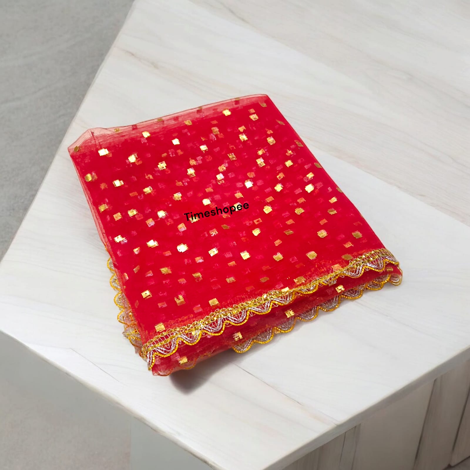 Lal Chunni Mata Rani Red Chuniri 2 Meter with Golden Border | Timeshopee