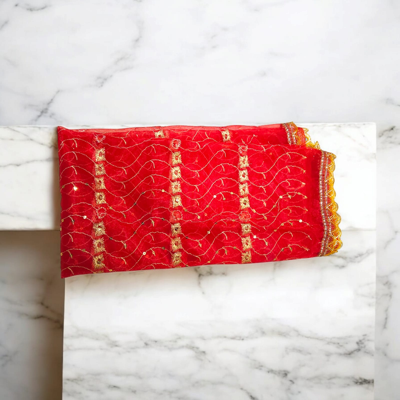 Lal Chunni Mata Rani Red Chuniri 2 Meter with Golden Elegant Design | Timeshopee