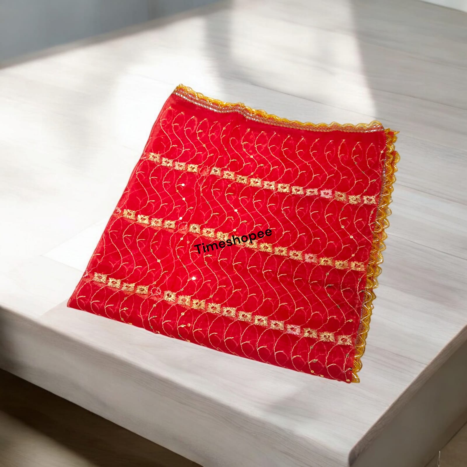 Lal Chunni Mata Rani Red Chuniri 2 Meter with Golden Elegant Design | Timeshopee