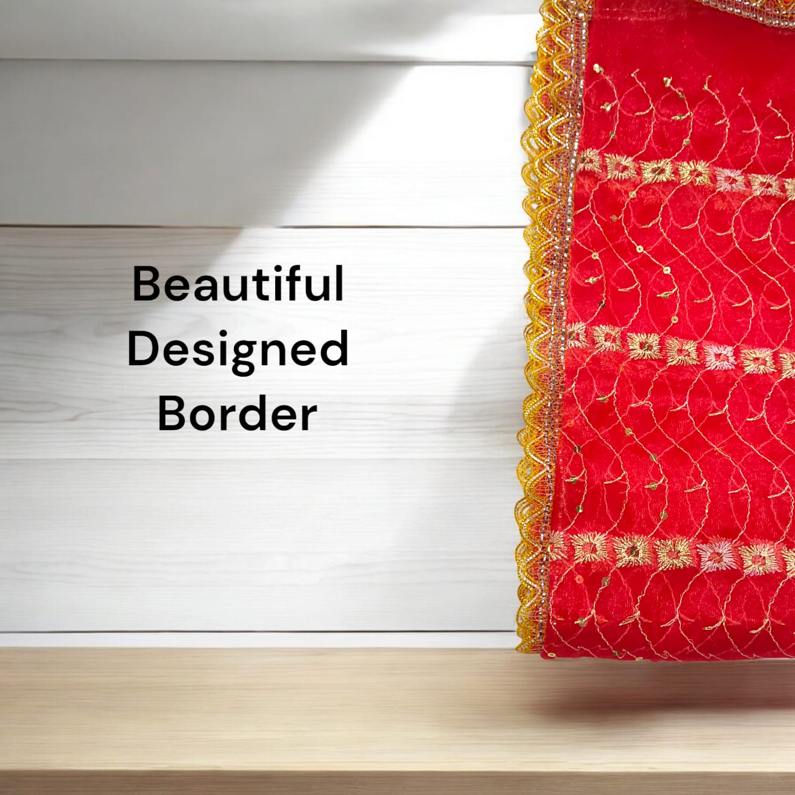 Lal Chunni Mata Rani Red Chuniri 2 Meter with Golden Elegant Design | Timeshopee