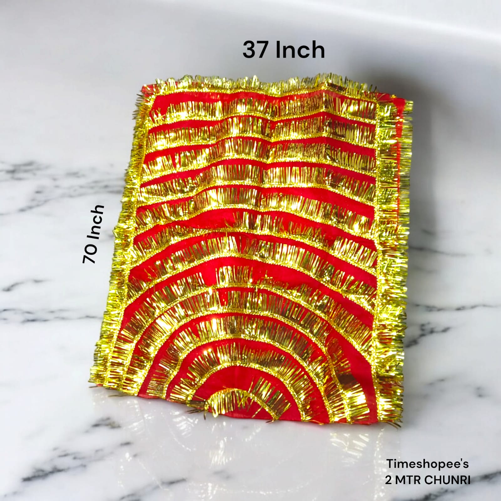 Lal Chunni Mata Rani Red Chuniri 2 Meter with Golden Frill Design | Timeshopee