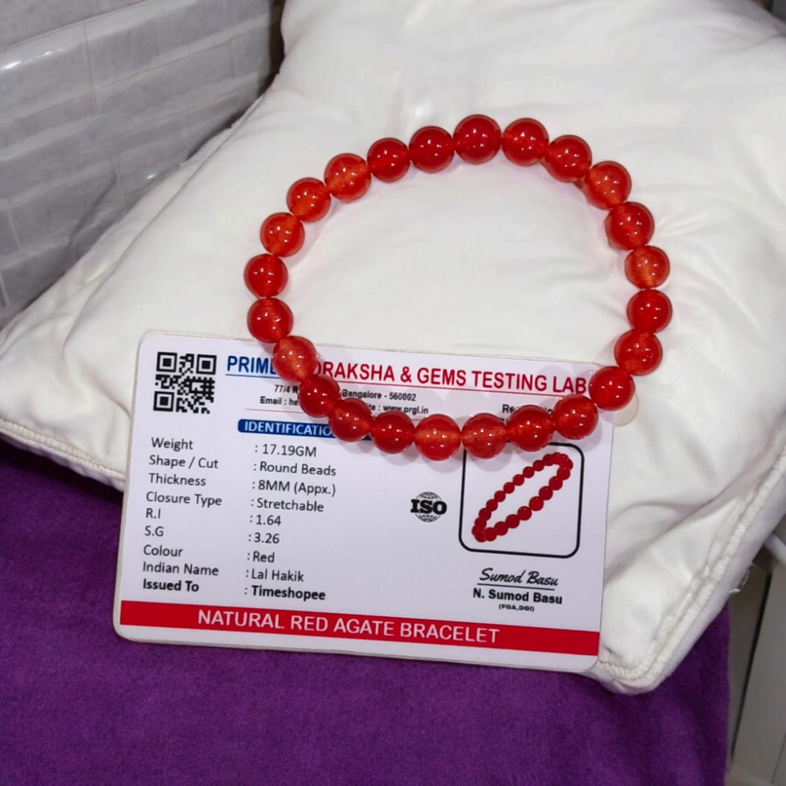 Lal Hakik Red Agate Bracelet with 8MM Beads from Timeshopee