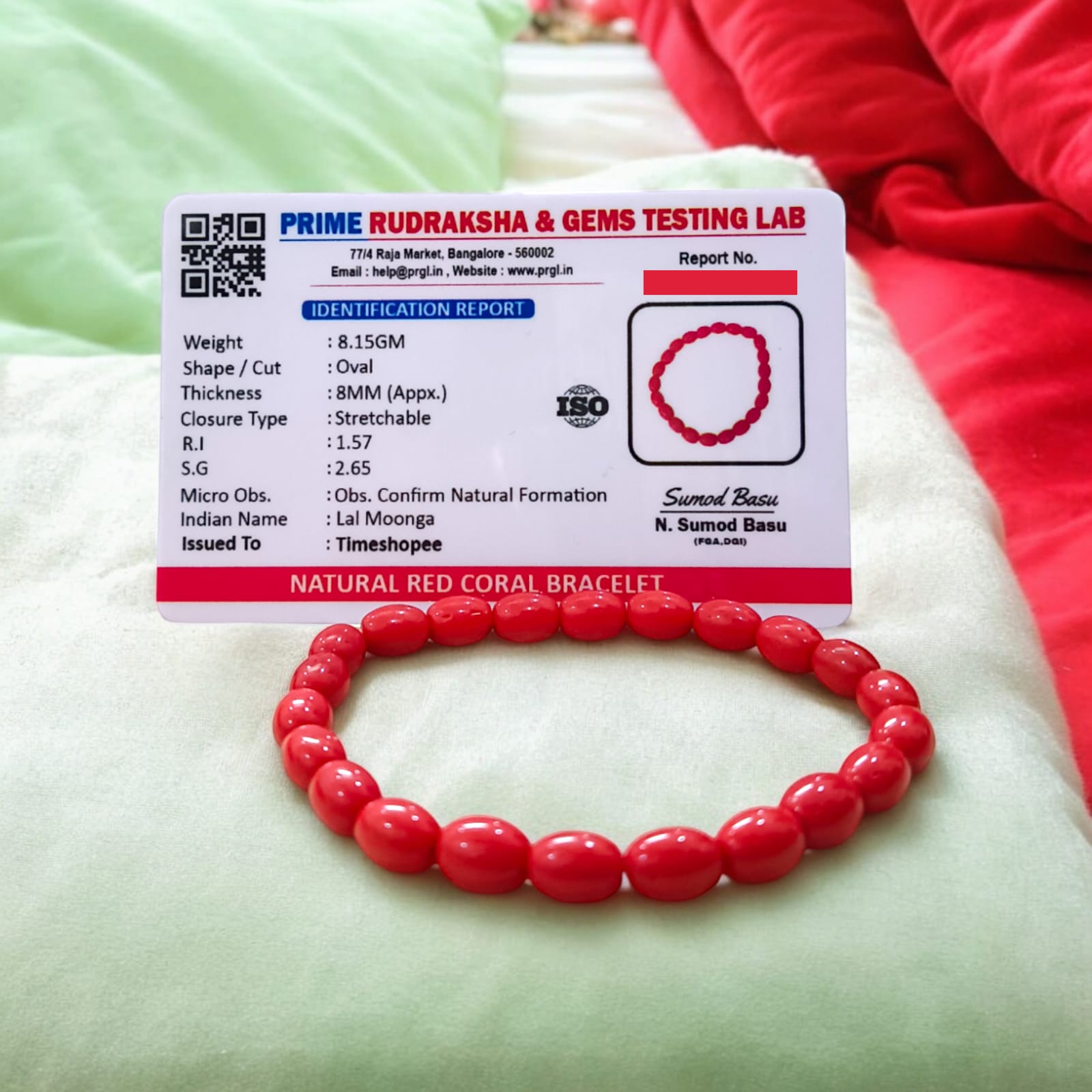 Lal Monga bracelet, lab certified red coral, from Timeshopee