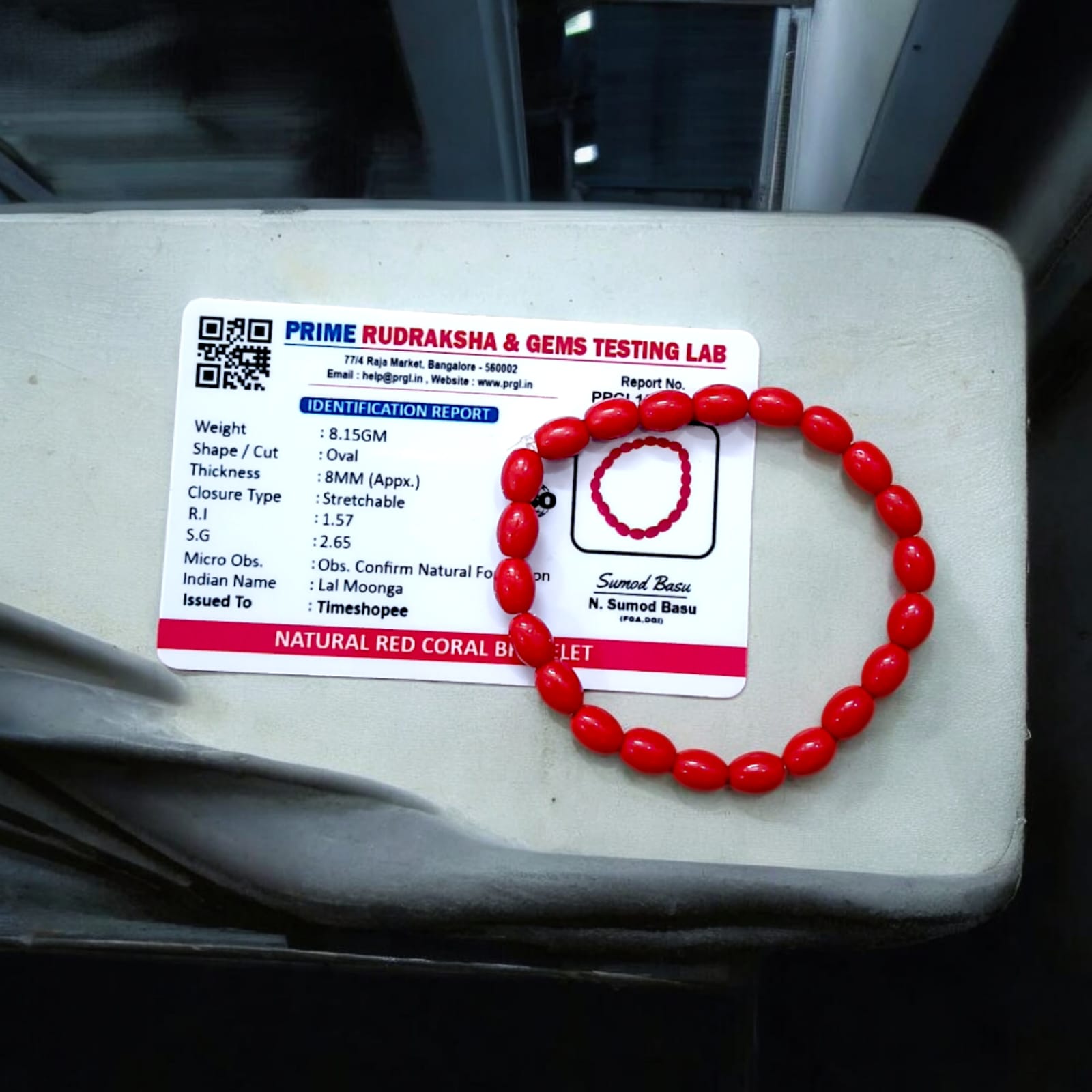 Lal Monga bracelet, lab certified red coral, from Timeshopee