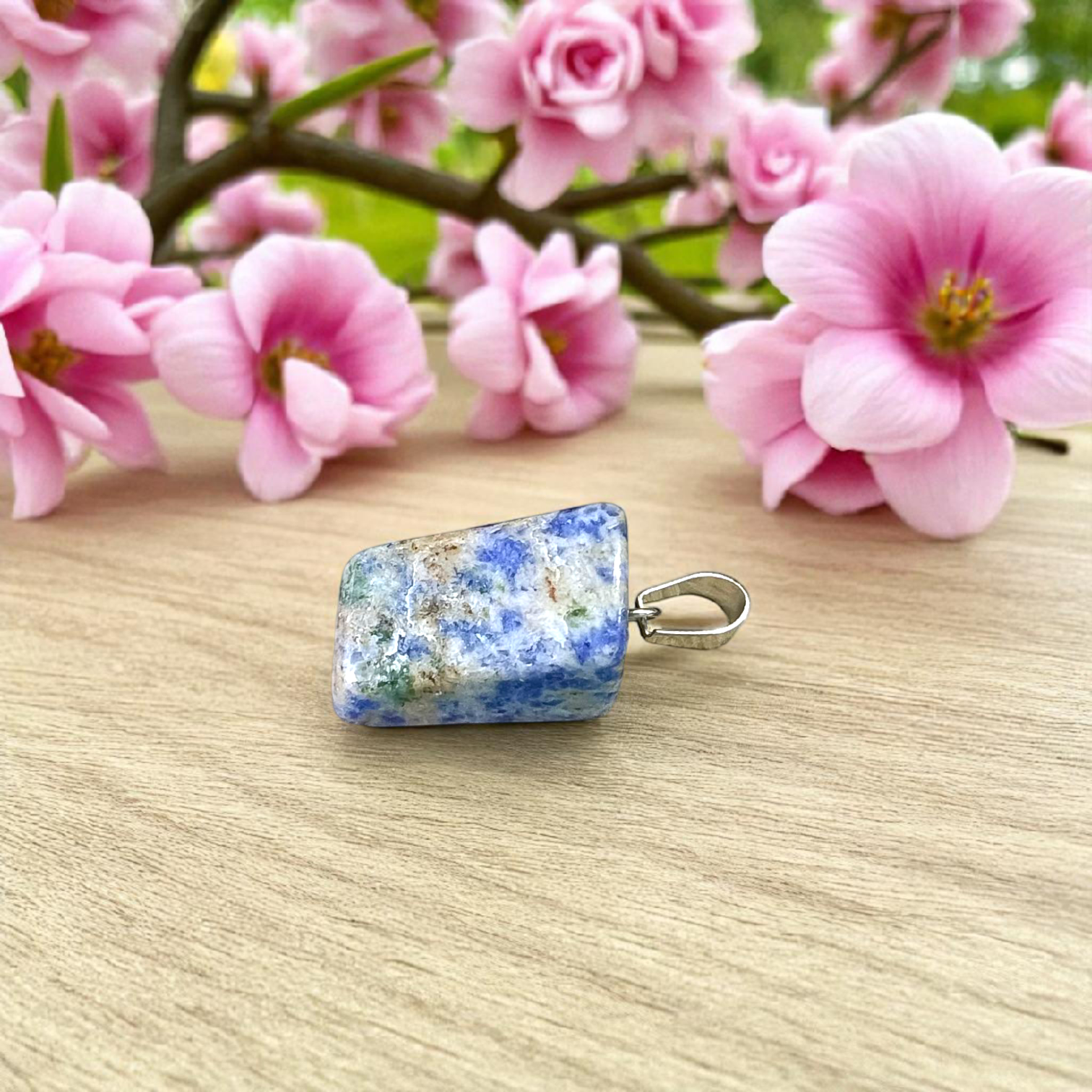 Lapis Lazuli Pendant with White Metal Chain | Lab Certified | Timeshopee