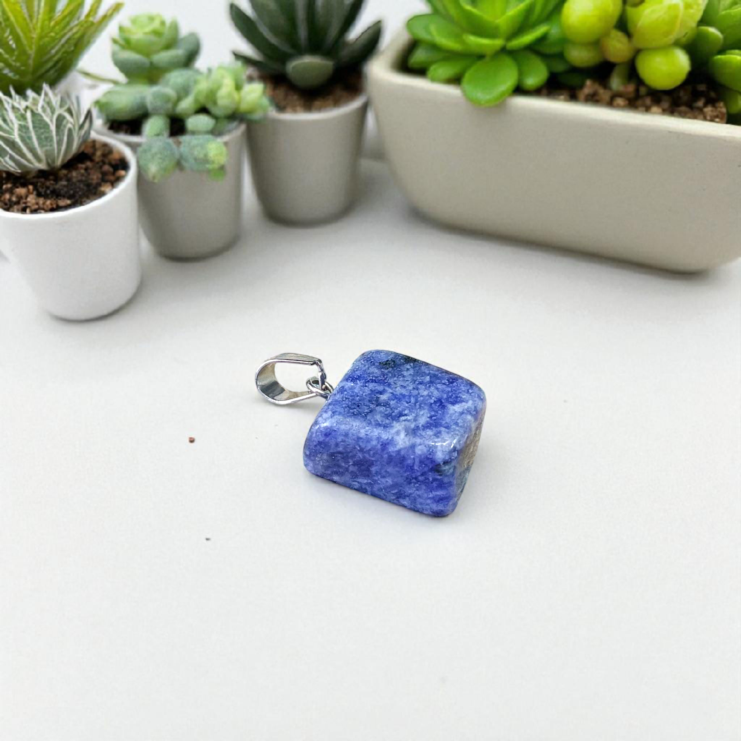 Lapis Lazuli Pendant with White Metal Chain | Lab Certified | Timeshopee