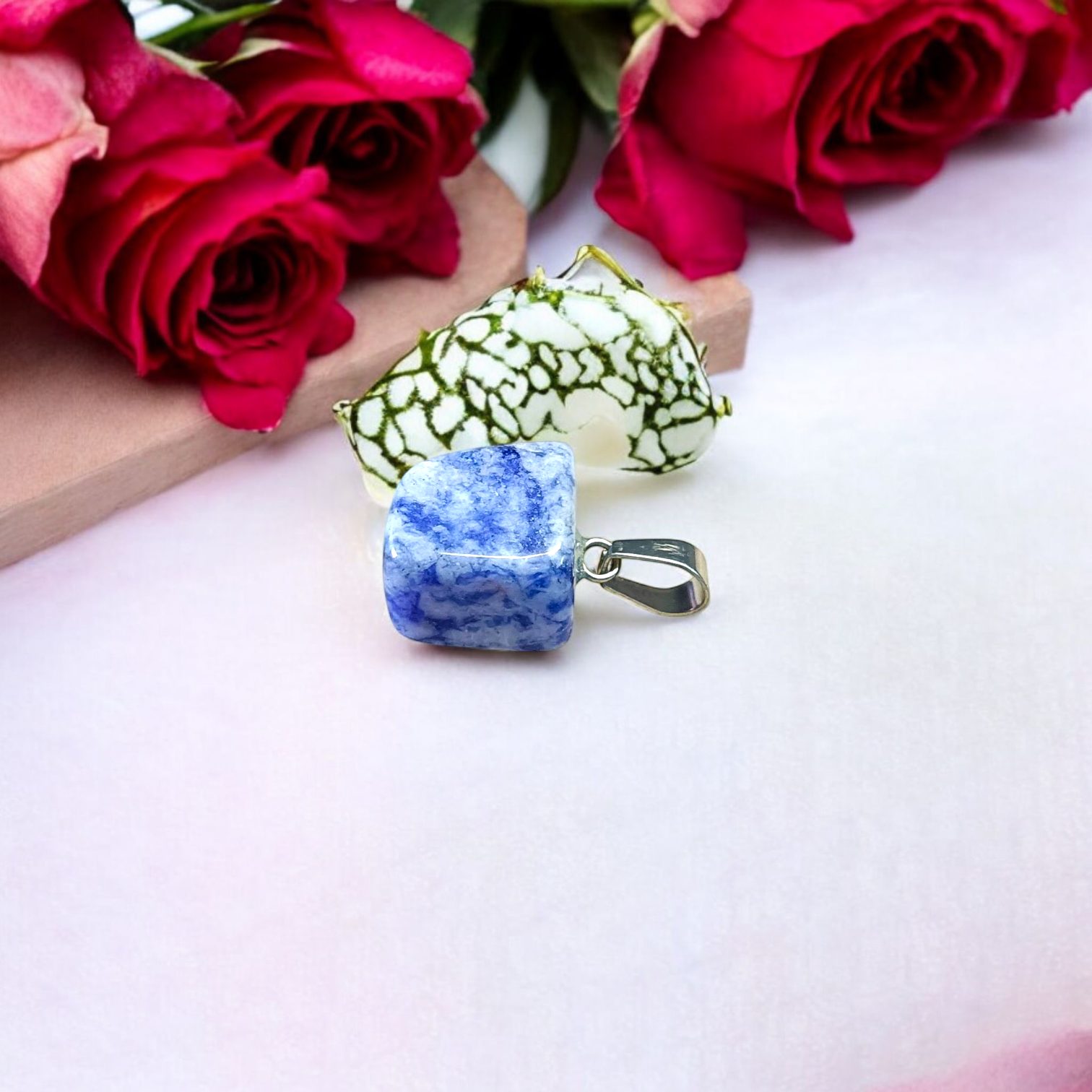 Lapis Lazuli Pendant with White Metal Chain | Lab Certified | Timeshopee