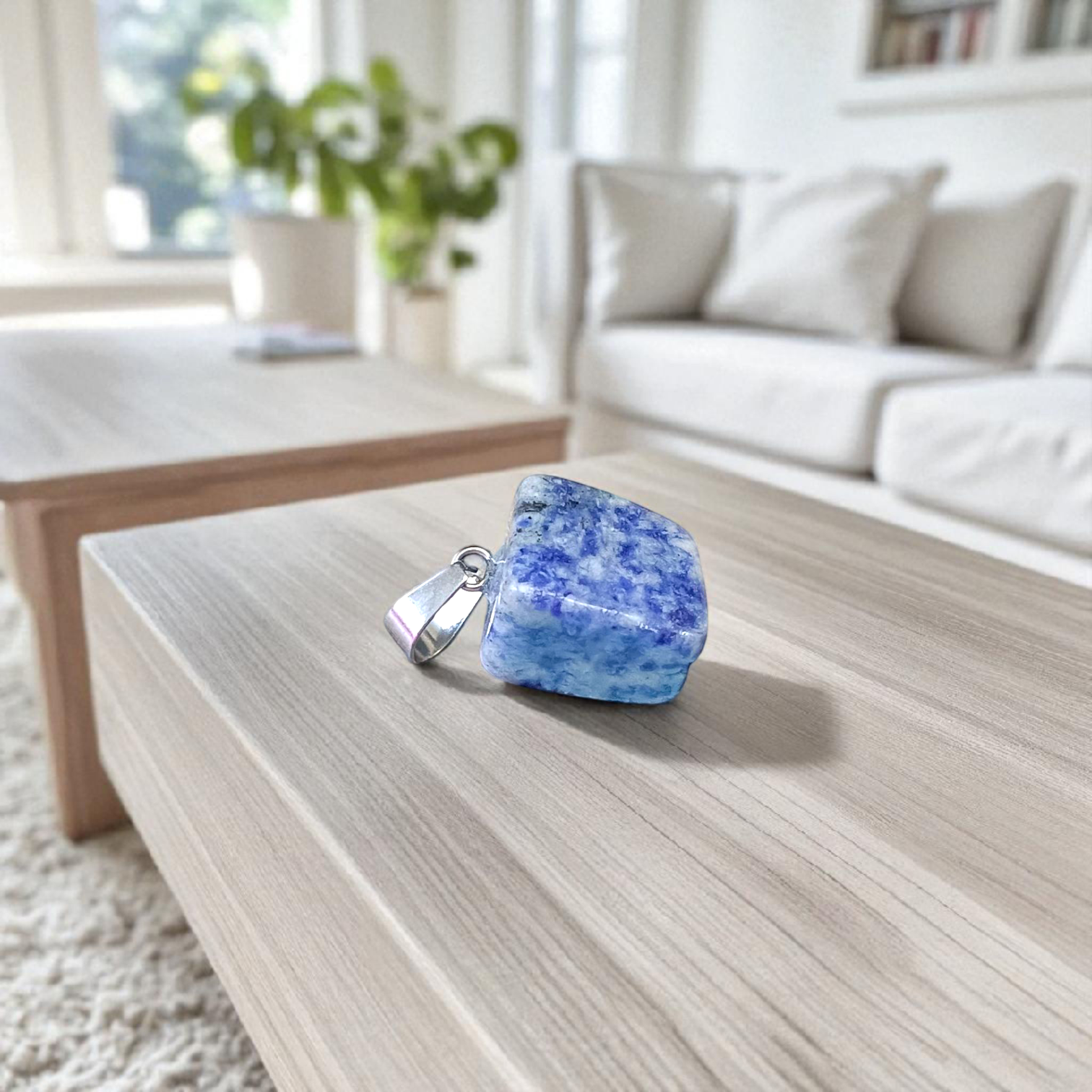 Lapis Lazuli Pendant with White Metal Chain | Lab Certified | Timeshopee