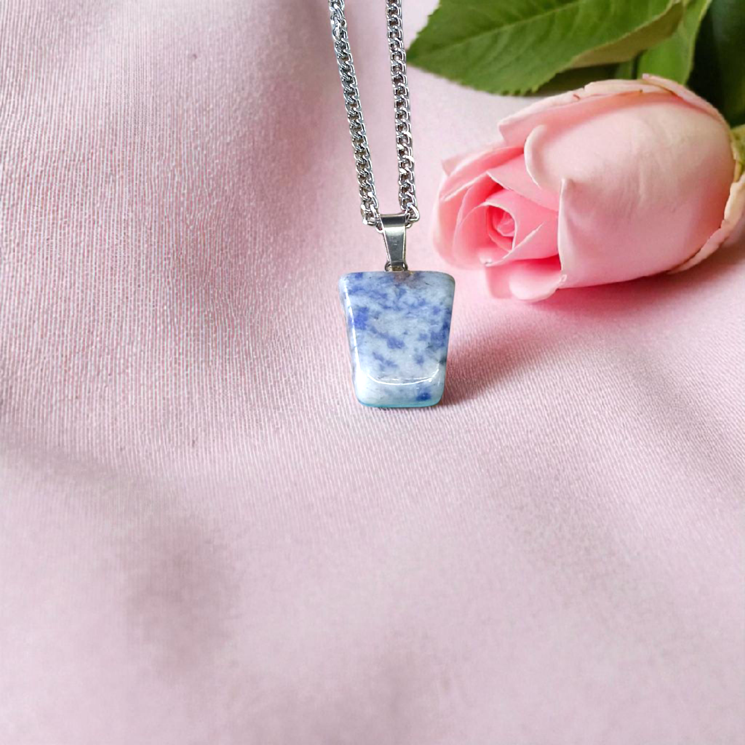 Lapis Lazuli Pendant with White Metal Chain | Lab Certified | Timeshopee