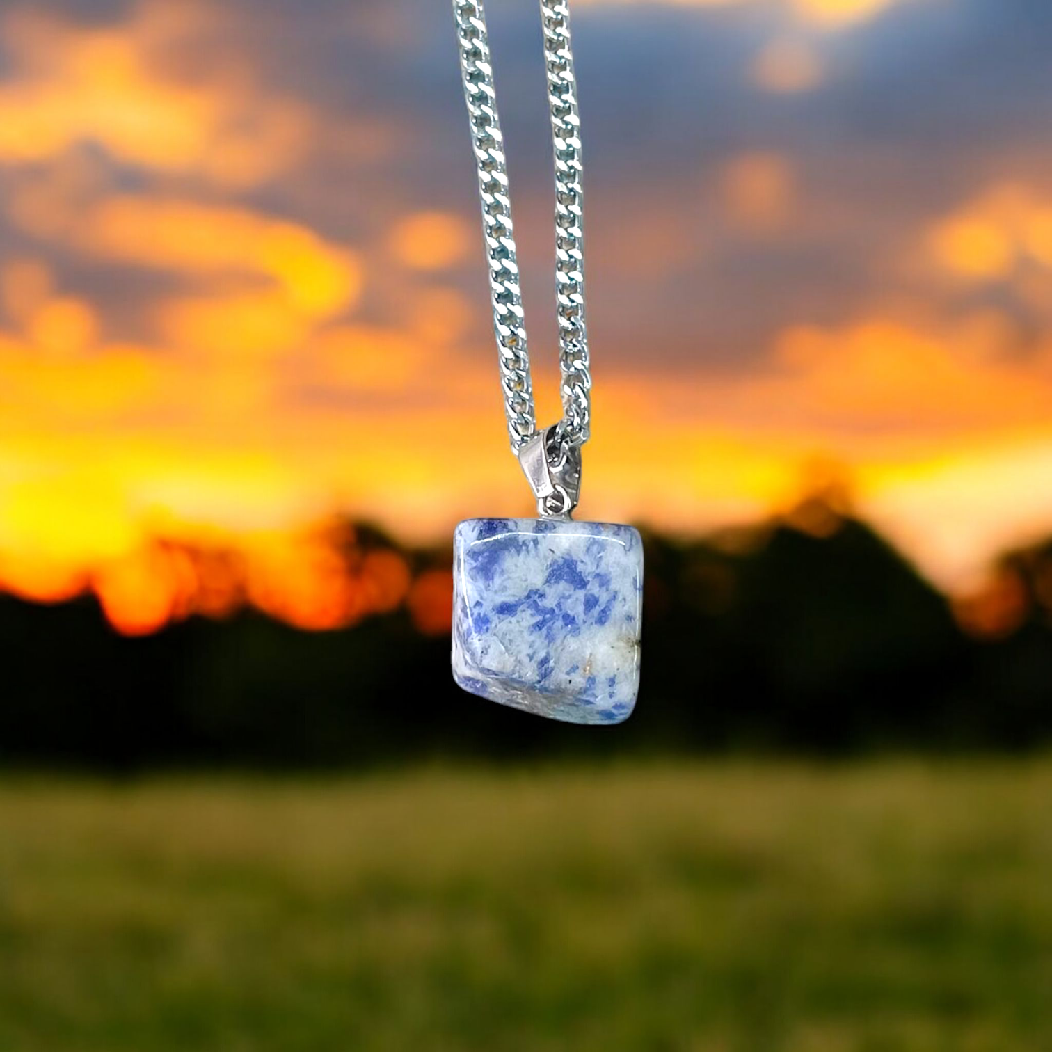 Lapis Lazuli Pendant with White Metal Chain | Lab Certified | Timeshopee
