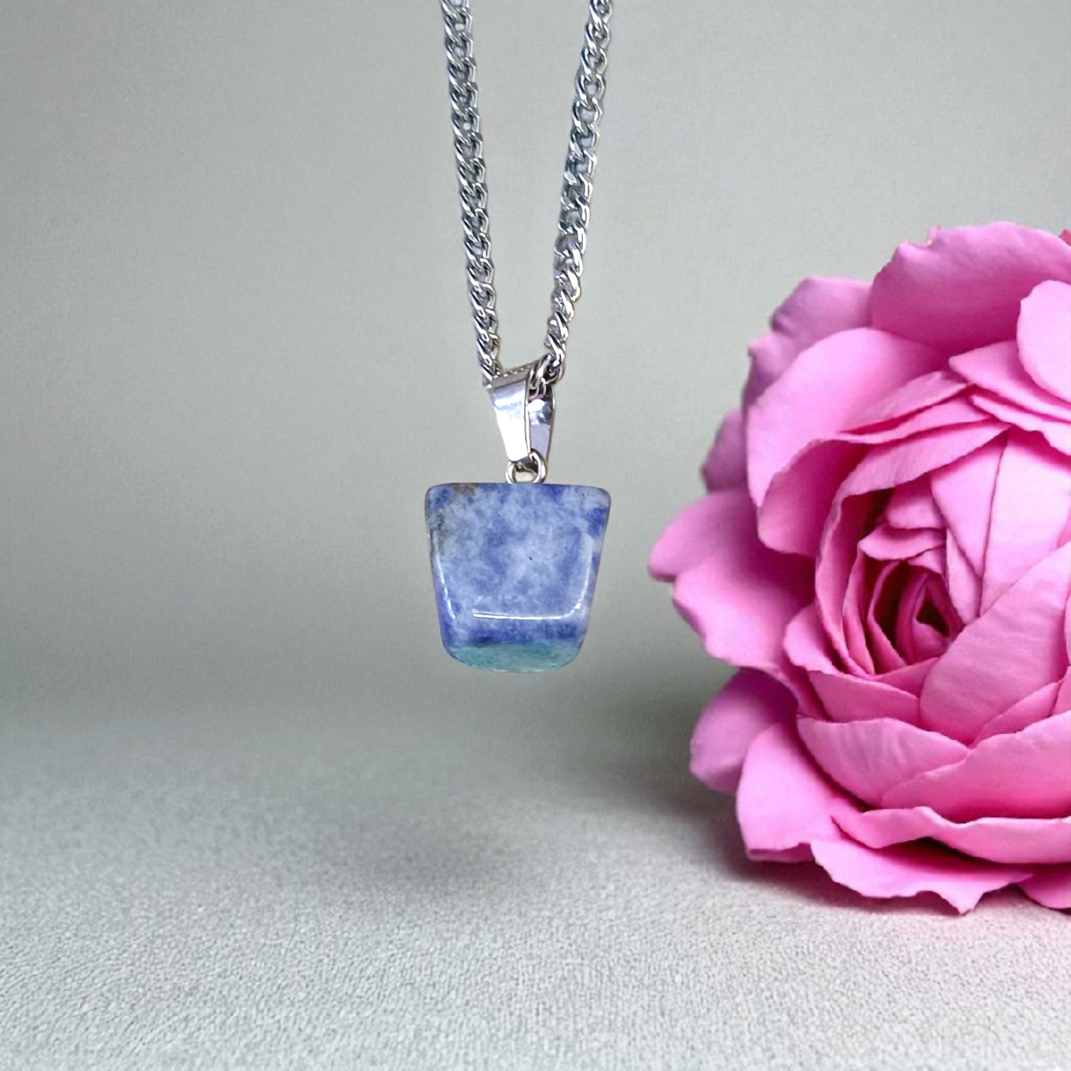 Lapis Lazuli Pendant with White Metal Chain | Lab Certified | Timeshopee