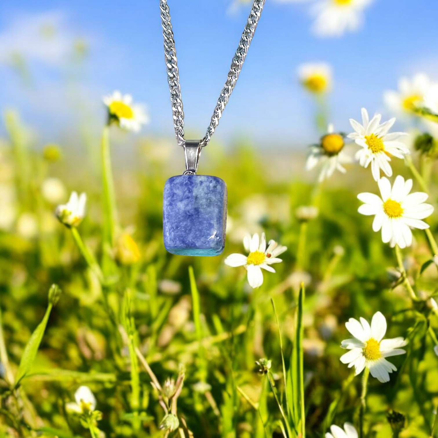 Lapis Lazuli Pendant with White Metal Chain | Lab Certified | Timeshopee