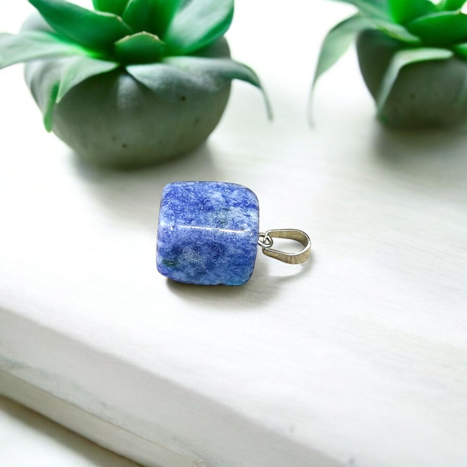Lapis Lazuli Pendant with White Metal Chain | Lab Certified | Timeshopee