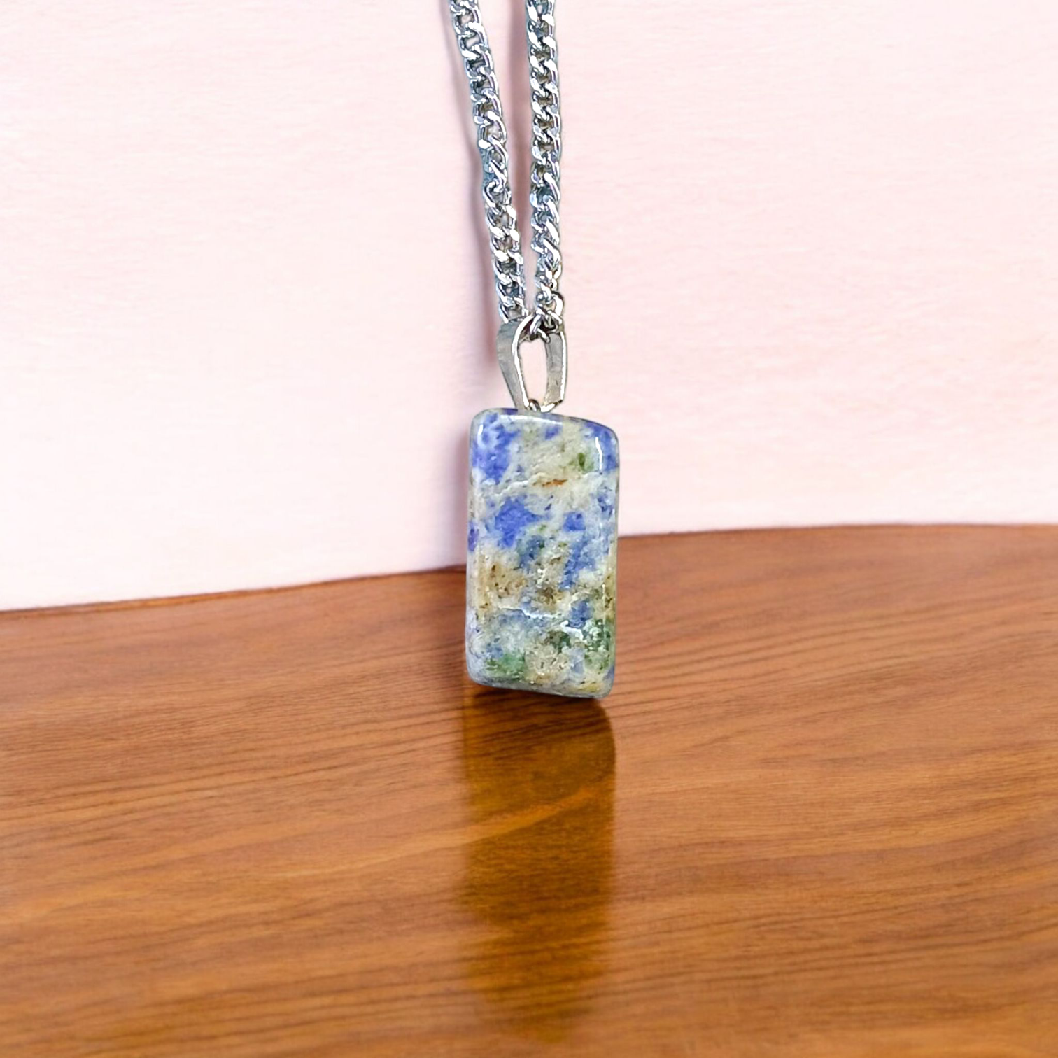 Lapis Lazuli Pendant with White Metal Chain | Lab Certified | Timeshopee