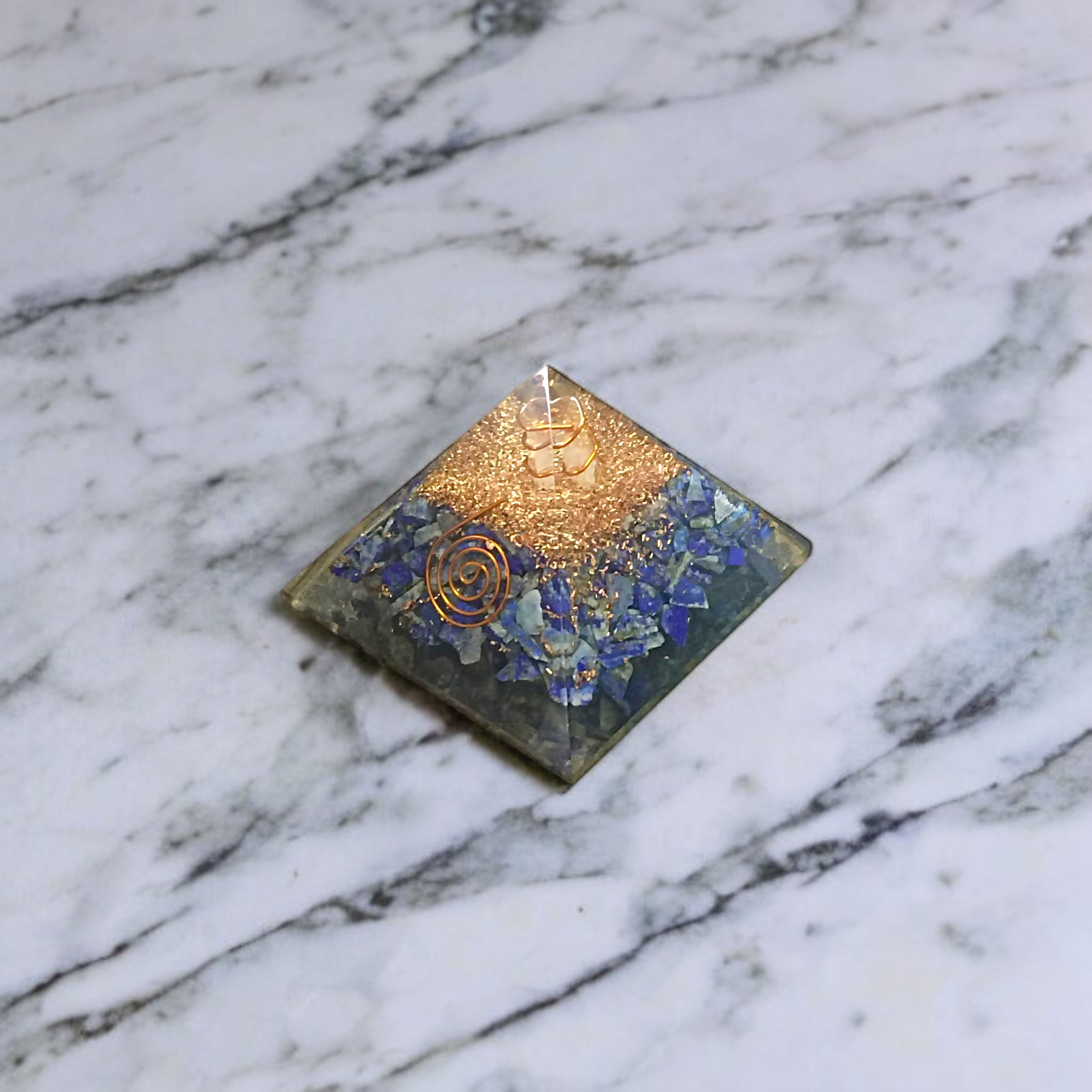 Lapis Lazuli orgone pyramid, lab-certified, 7 x 7 x 7 cms, from Timeshopee