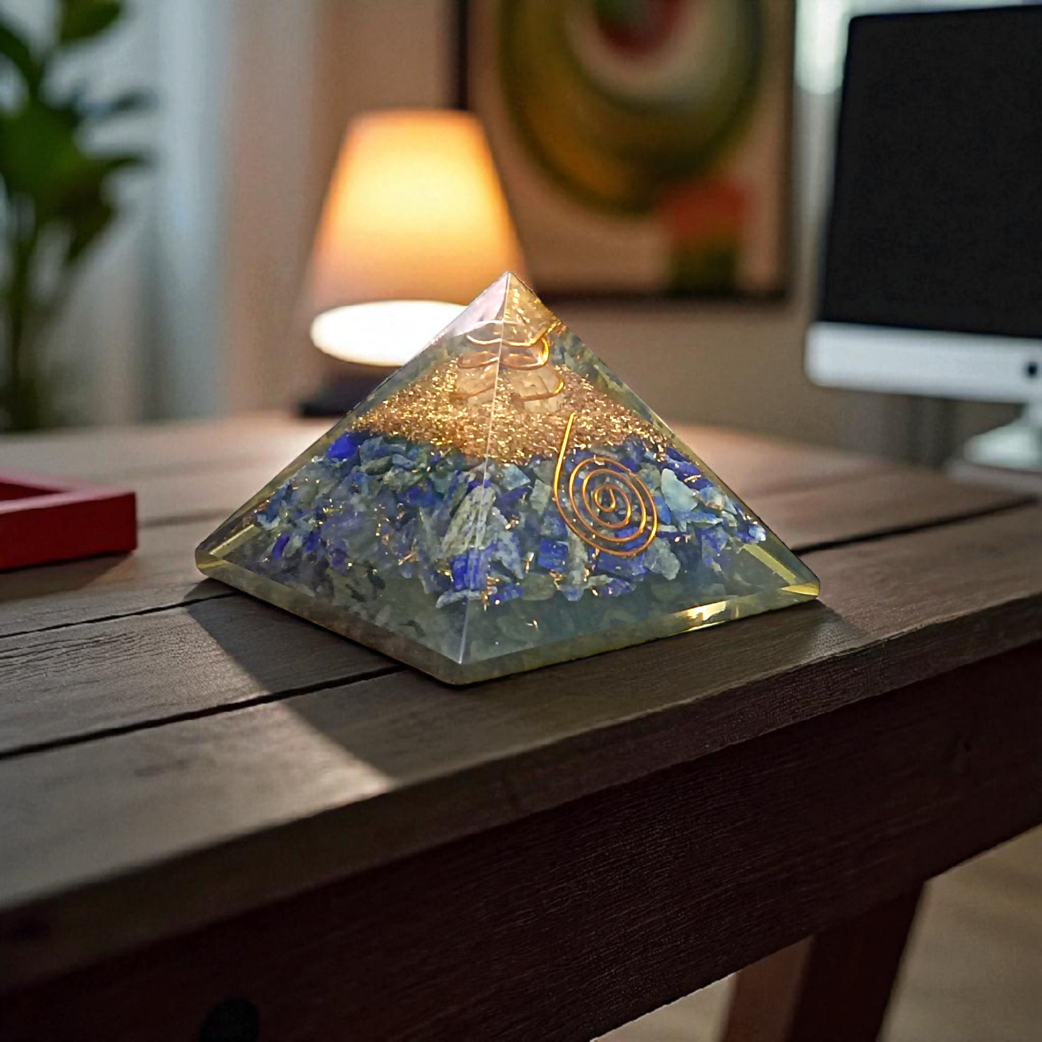 Lapis Lazuli orgone pyramid, lab-certified, 7 x 7 x 7 cms, from Timeshopee